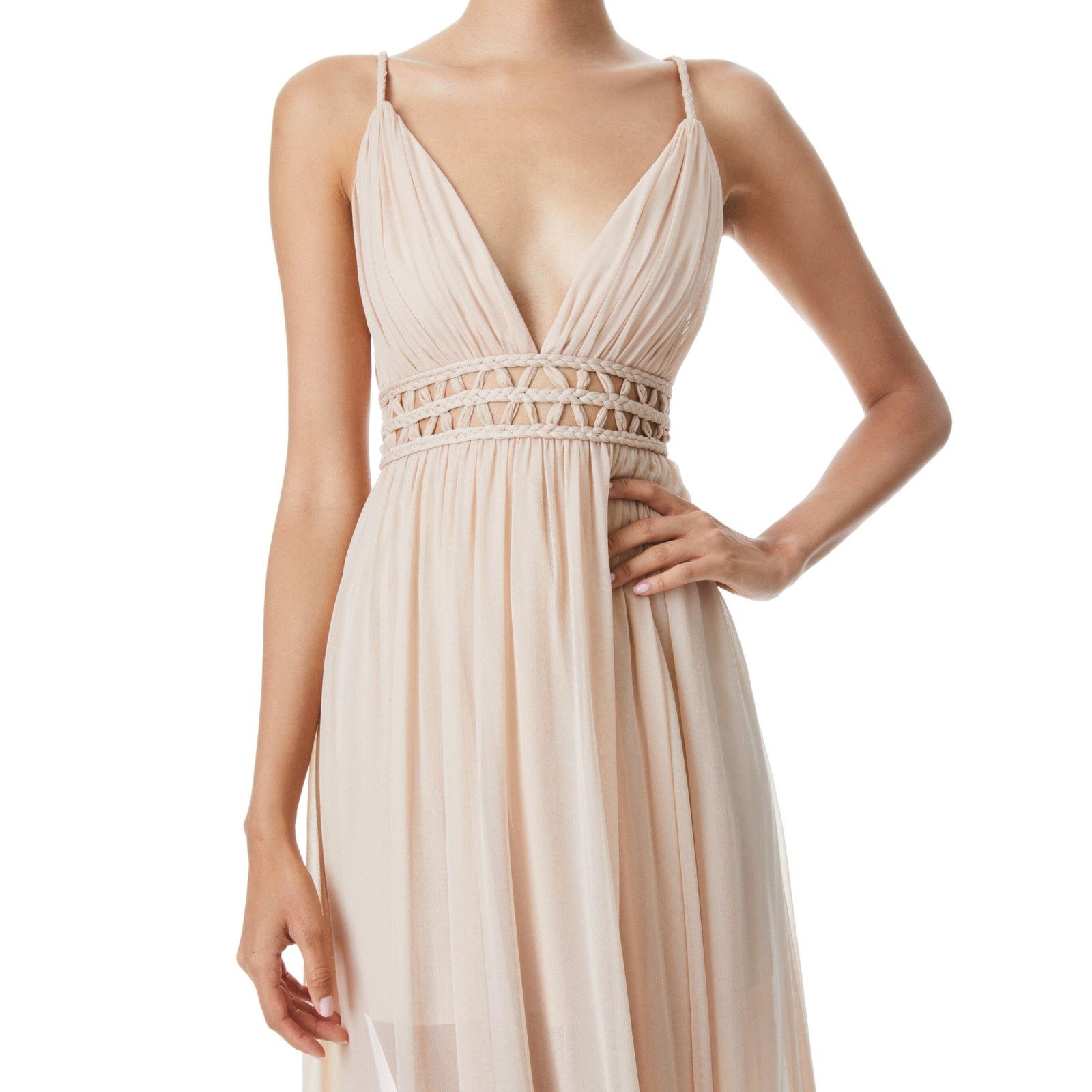 Alice + Olivia Alice and Olivia Rya Nude Silk Sheer Draped Maxi Dress sz 10 Size L / US 10 / IT 46 - 2 Thumbnail