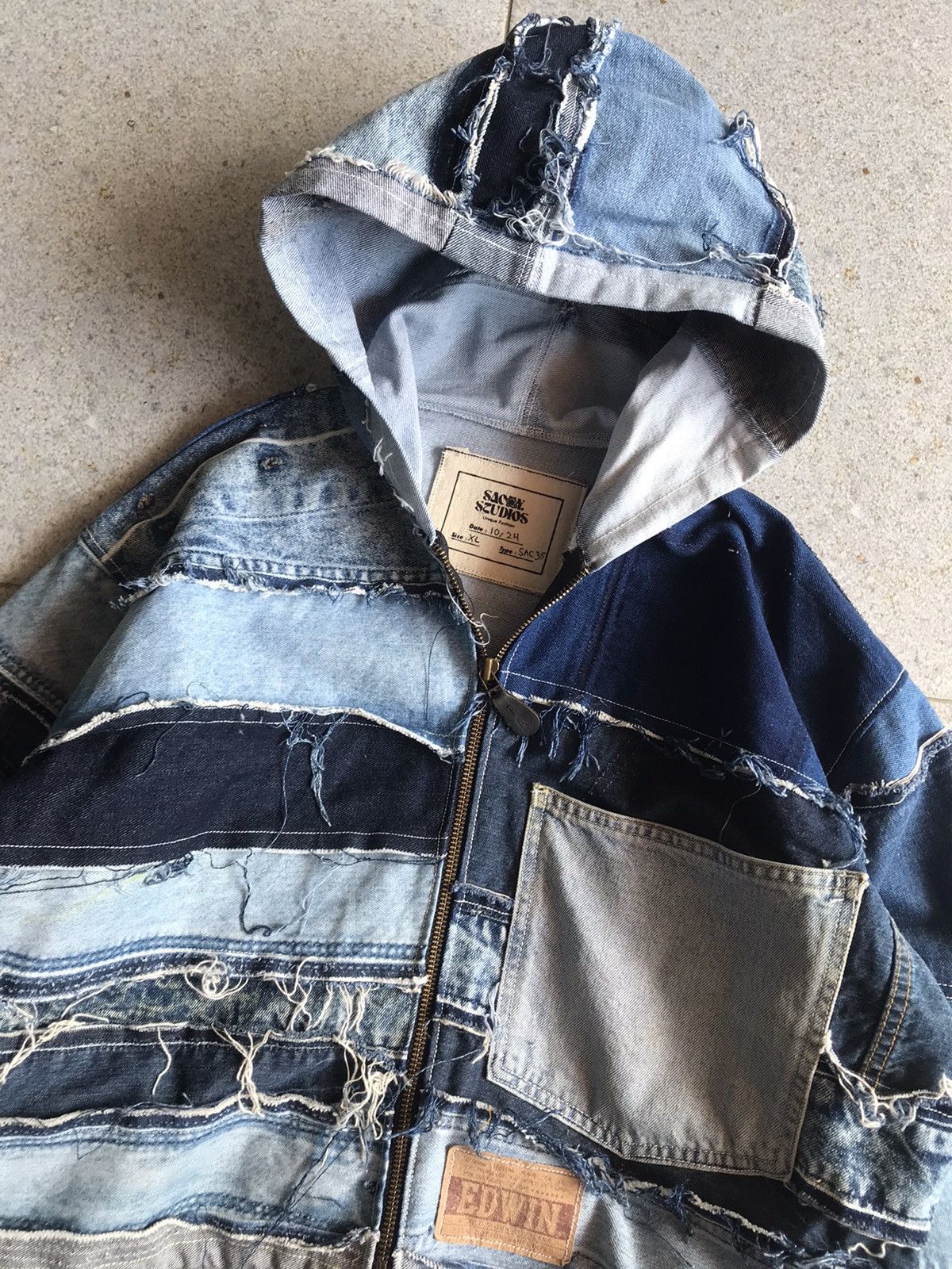 Handmade × Vintage Zipper Denim Jacket Upcycle Size US XL / EU 56 / 4 - 2 Thumbnail