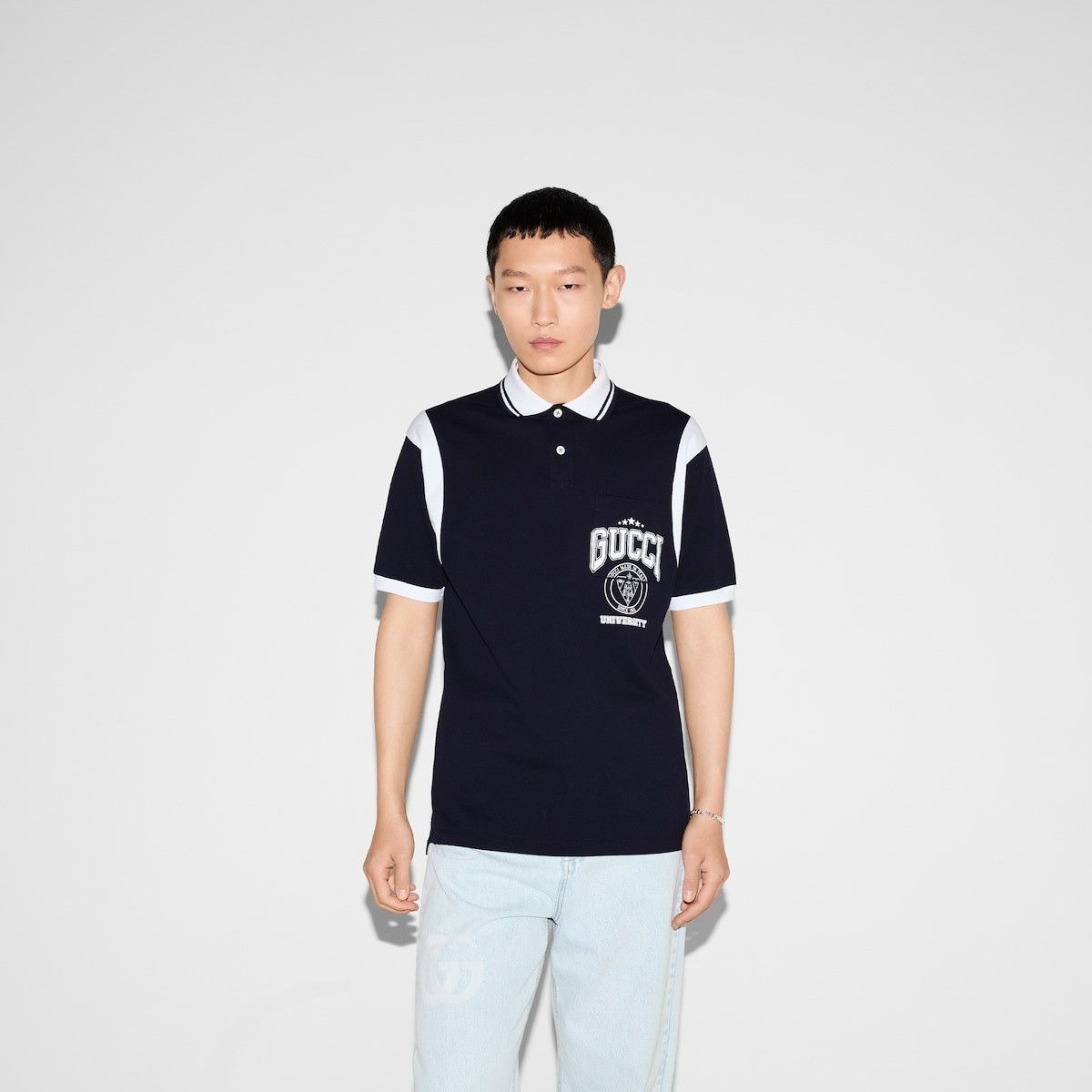 Gucci o1s1wg110925 Cotton Piquet Polo Shirt With Print in Navy Size US L / EU 52-54 / 3 - 3 Thumbnail