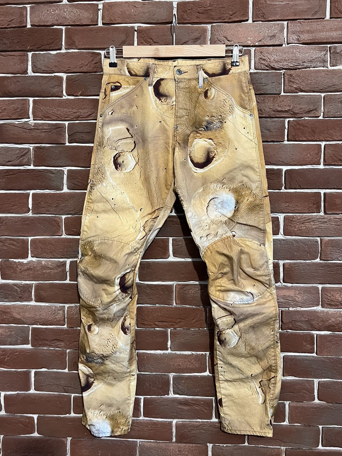 image of Pharrell X G Star Raw Mars Print Biker Pant Avant Garde in Beige Brown Blue, Men's (Size 30)