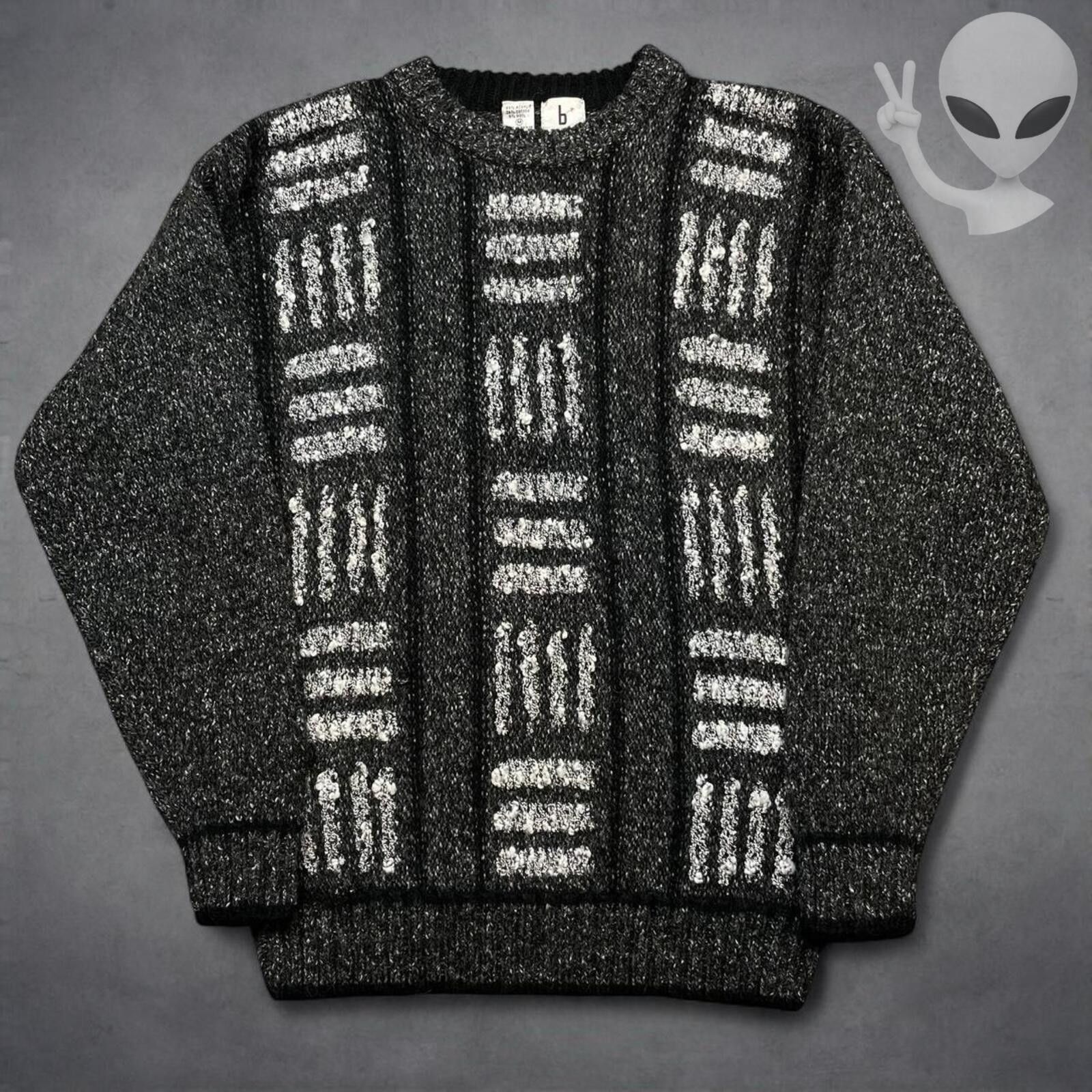 Other 80s Pattern Knit Sweater Medium Black Gray Vintage Wool Size US M / EU 48-50 / 2 - 2 Thumbnail