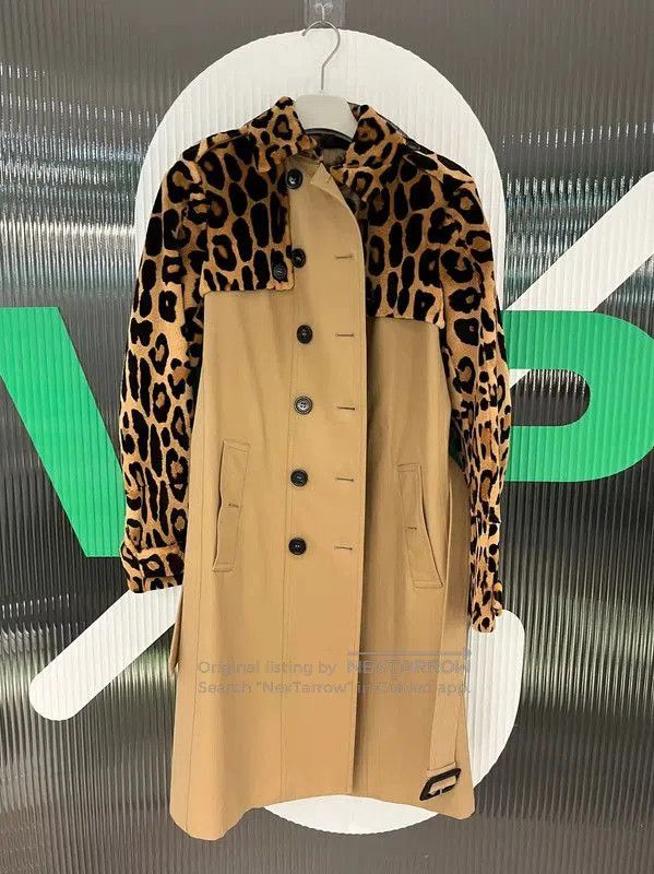 Burberry Brown Leopard Print Cotton Trench Coat.