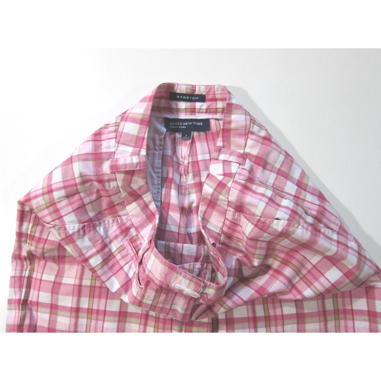 Jones New York Jones New York Signature Cotton Stretch Pink Plaid Flat Front Chino Shorts 4/S Pink 28" waist Women Size 28" / US 6 / IT 42 - 5 Thumbnail