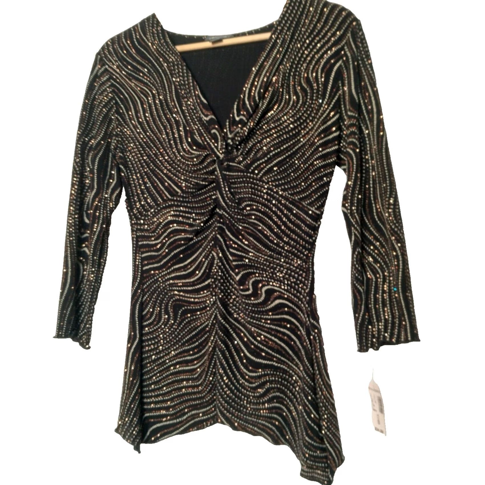 Vintage VINTAGE Dressbarn Collection Shirt Small Black Metallic Stretch Long Sleeve Women XS? (No, keep S) Size S / US 4 / IT 40 - 2 Thumbnail