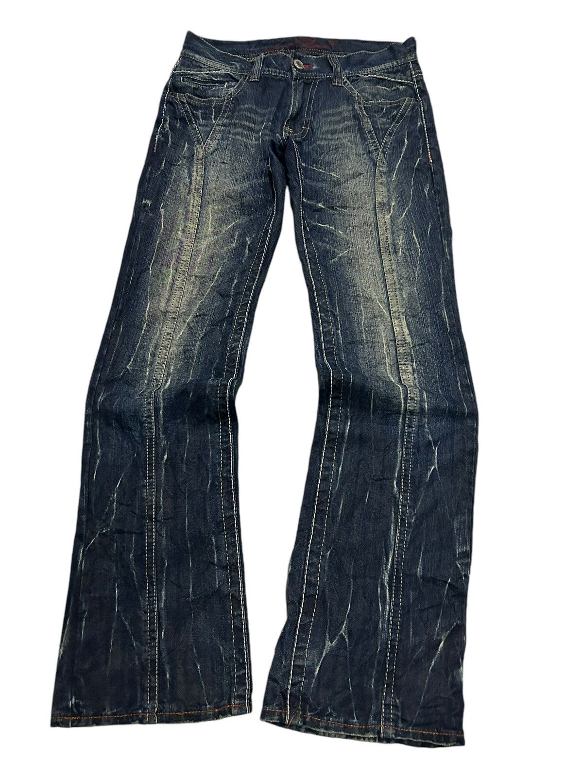 If Six Was Nine × KMRii × Le Grande Bleu (L.G.B.) FLARE THREE STONES THROW JAPANESE PUNK STYLE DENIM ☠️🎌🎌☠️ Size US 31 - 2 Thumbnail
