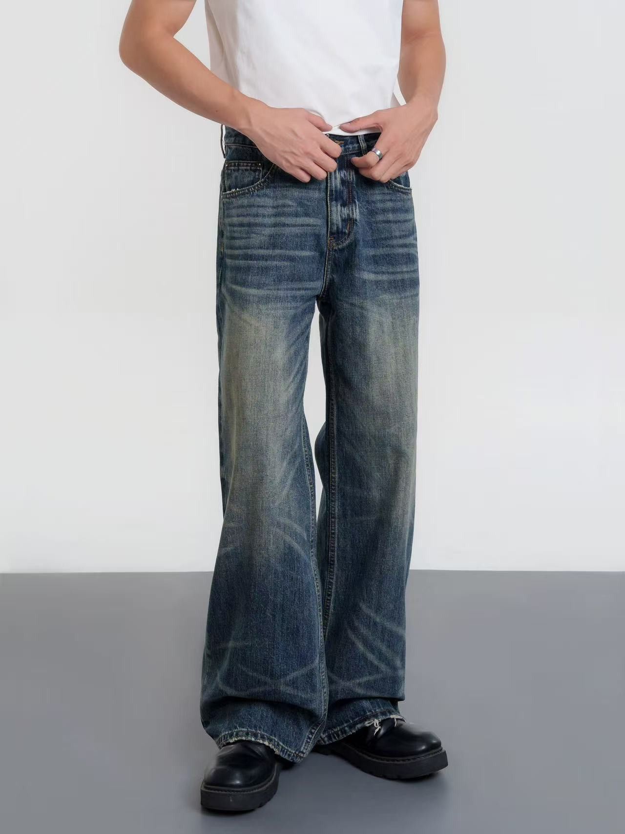 Japanese Brand American retro washed distressed whiskered straight jeans Size US 32 / EU 48 - 3 Thumbnail