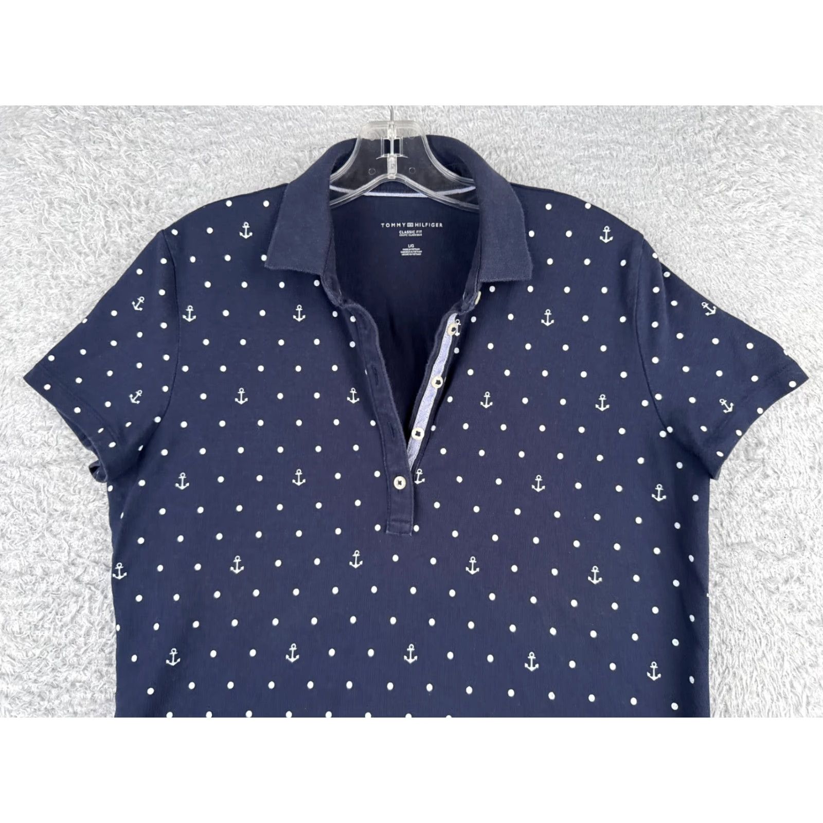 Tommy Hilfiger Tommy Hilfiger Polo Shirt Women Large Blue White Polka Dot Anchor Cotton Blend Shirt Size L / US 10 / IT 46 - 4 Thumbnail
