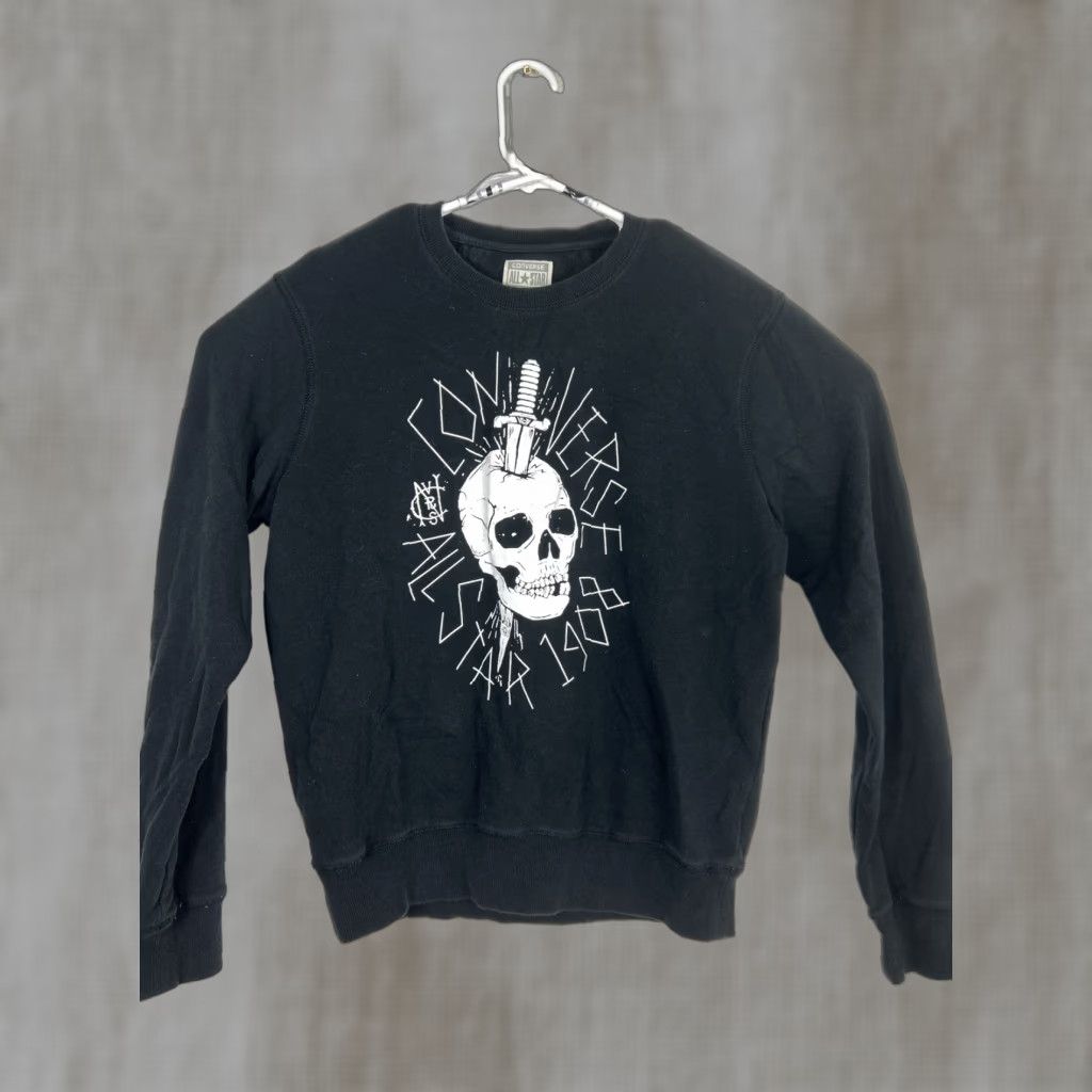Converse Converse Mens Medium Black Pullover Sweatshirt Skull Dagger Black White Crewneck Size US M / EU 48-50 / 2 - 1 Thumbnail