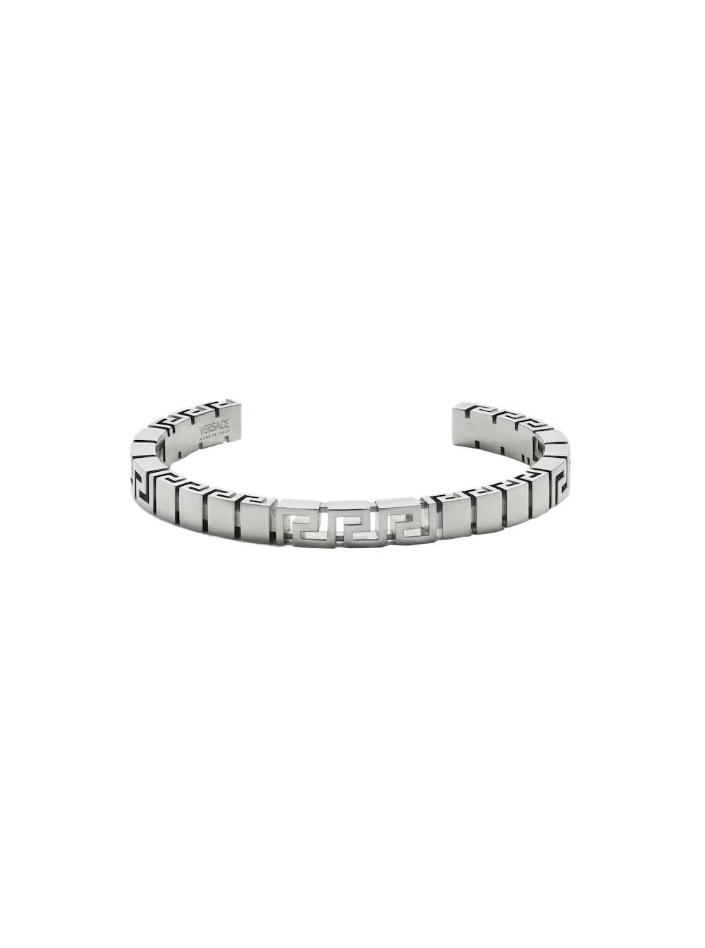 Versace Silver Bracelet with Greca Motif and Logo Lettering Impressed in Brass for Men Size ONE SIZE - 1 Thumbnail