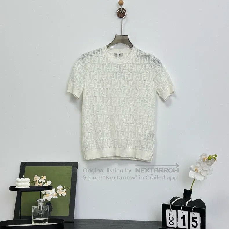 Fendi Fendi White Monogram Full Print Knit Shirt Size XS / US 0-2 / IT 36-38 - 1 Thumbnail
