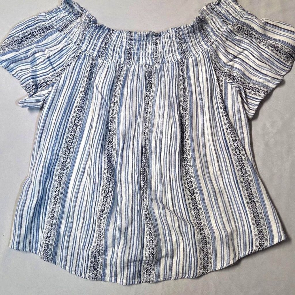 The Unbranded Brand socialite S/M blue/white striped off the shoulder flowy y2k Size S / US 4 / IT 40 - 1 Thumbnail