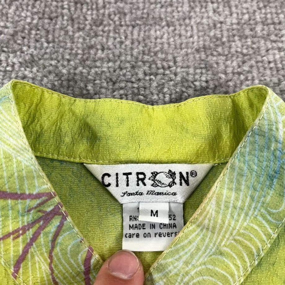 Vintage CITRON Shirt Womens Medium Green Bird 100% Silk Tunic Top Button Up Santa Monica Dresswear Casual Workwear Size M / US 6-8 / IT 42-44 - 3 Thumbnail