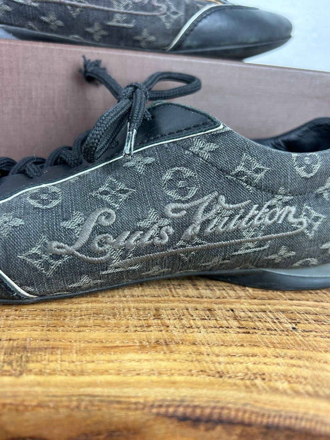 Louis Vuitton Louis Vuitton Denim And Leather Monogram Low Top Sneakers Size US 7.5 / IT 37.5 - 2 Thumbnail