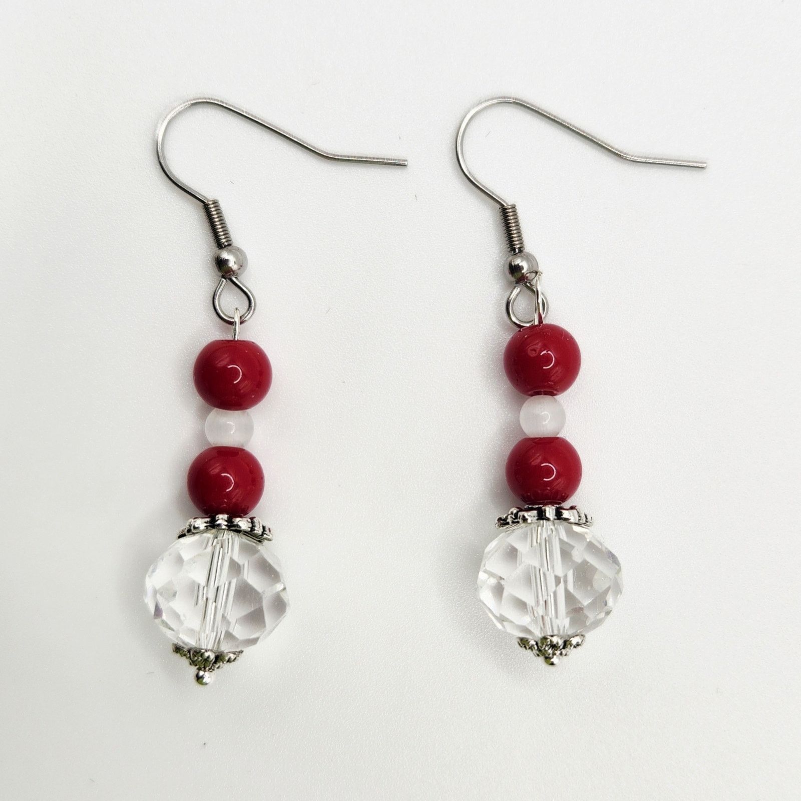 Other Handmade Earrings with Crystal, Red Coral, & Moonstone – 2" Size ONE SIZE - 1 Thumbnail