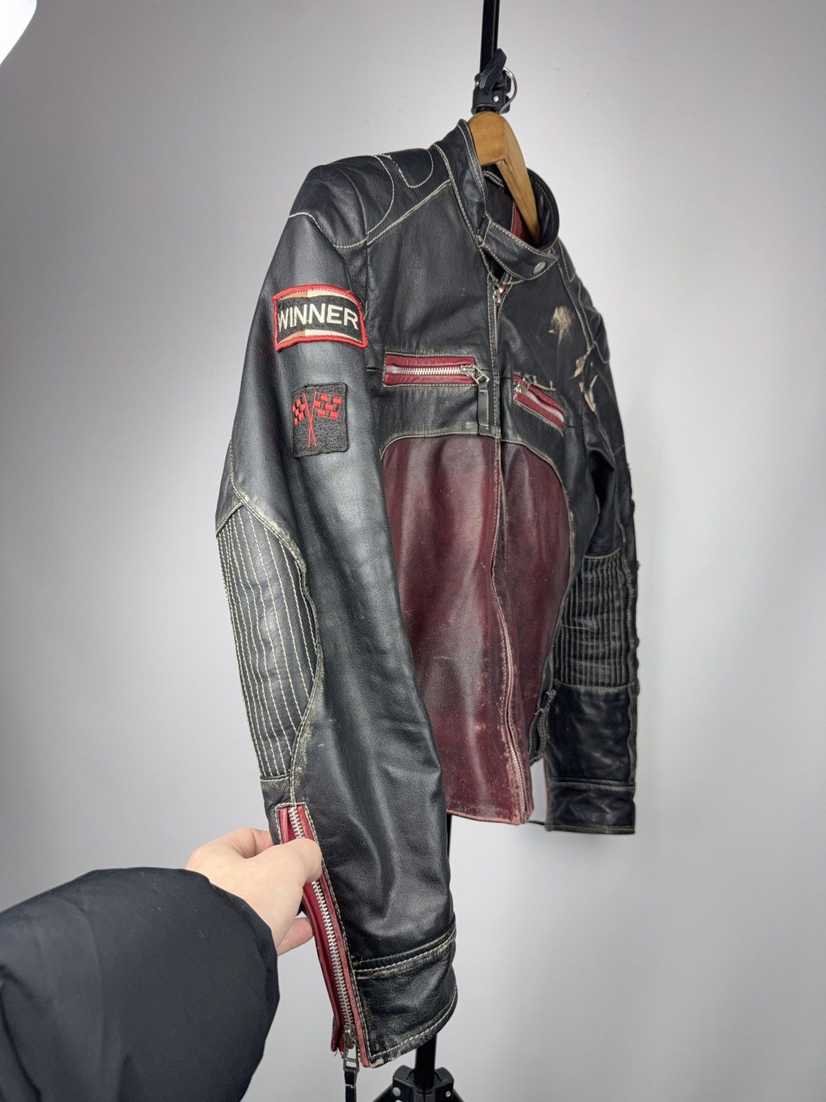 Mustang 00s Mustang Faded Leather Biker Jacket Vintage Racing Moto Size M / US 6-8 / IT 42-44 - 7 Thumbnail