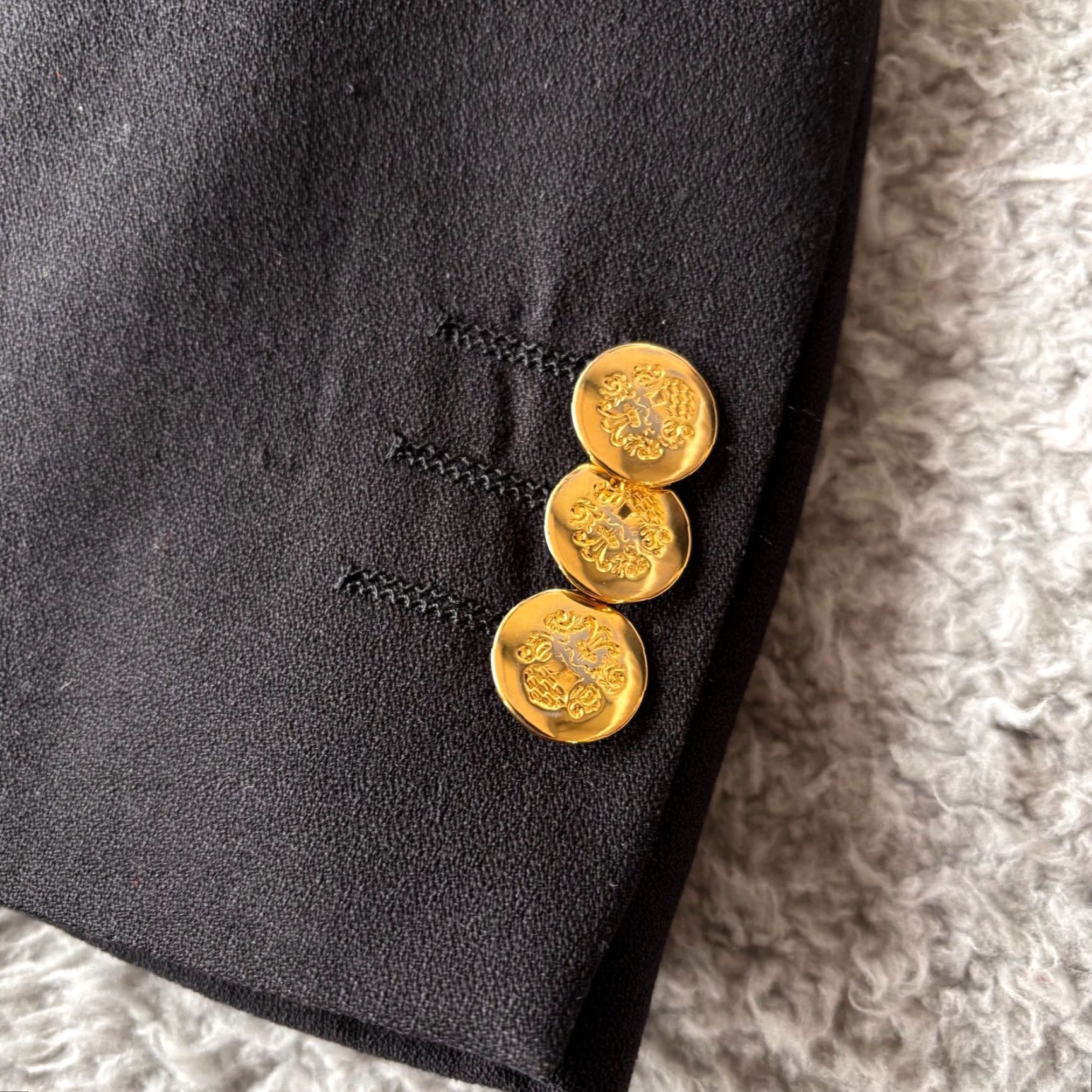 George VINTAGE Allyn St. George Blazer Mens 46L Black 3 Gold Button Wool Blend USA 80s 90s Classic Preppy Size 46R - 3 Thumbnail
