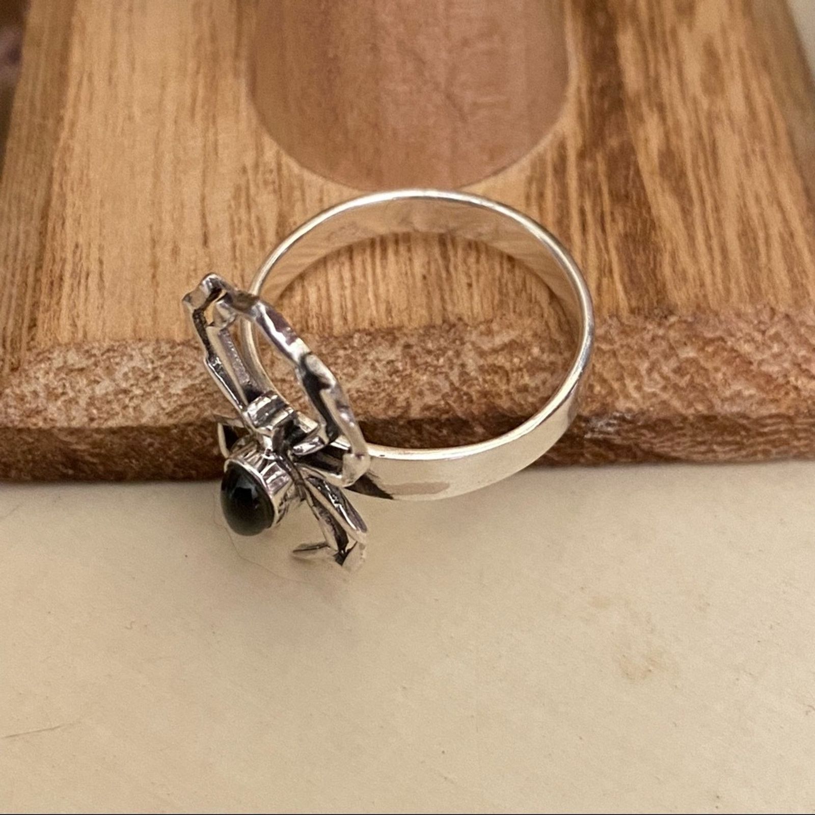 The Unbranded Brand Spider Black Onyx Sterling Silver Ring Size ONE SIZE - 6 Thumbnail