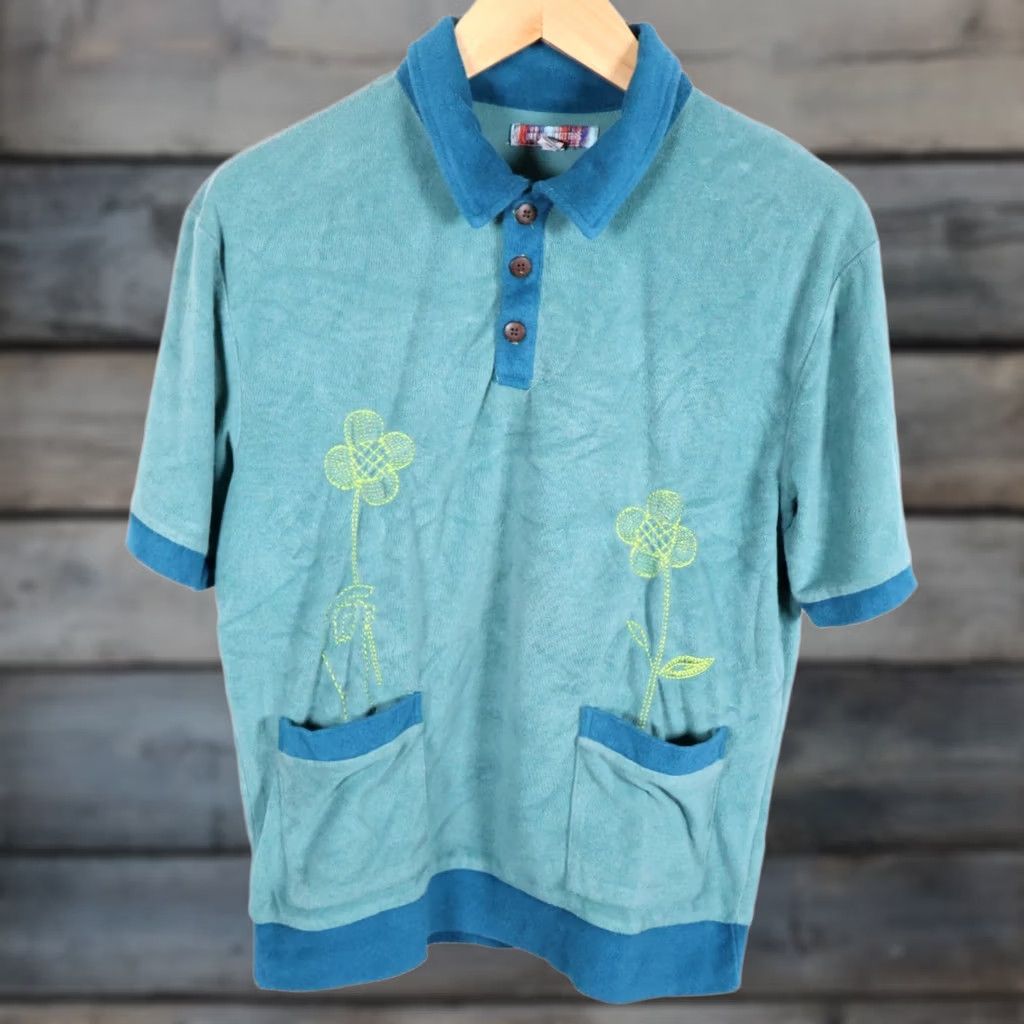 Urban Outfitters Urban Outfitters Polo Shirt Men's Large Green Embroidered Floral Terry Cloth 90s Retro Polo Shirt Mens L Green Embroidered Floral Size US L / EU 52-54 / 3 - 1 Thumbnail