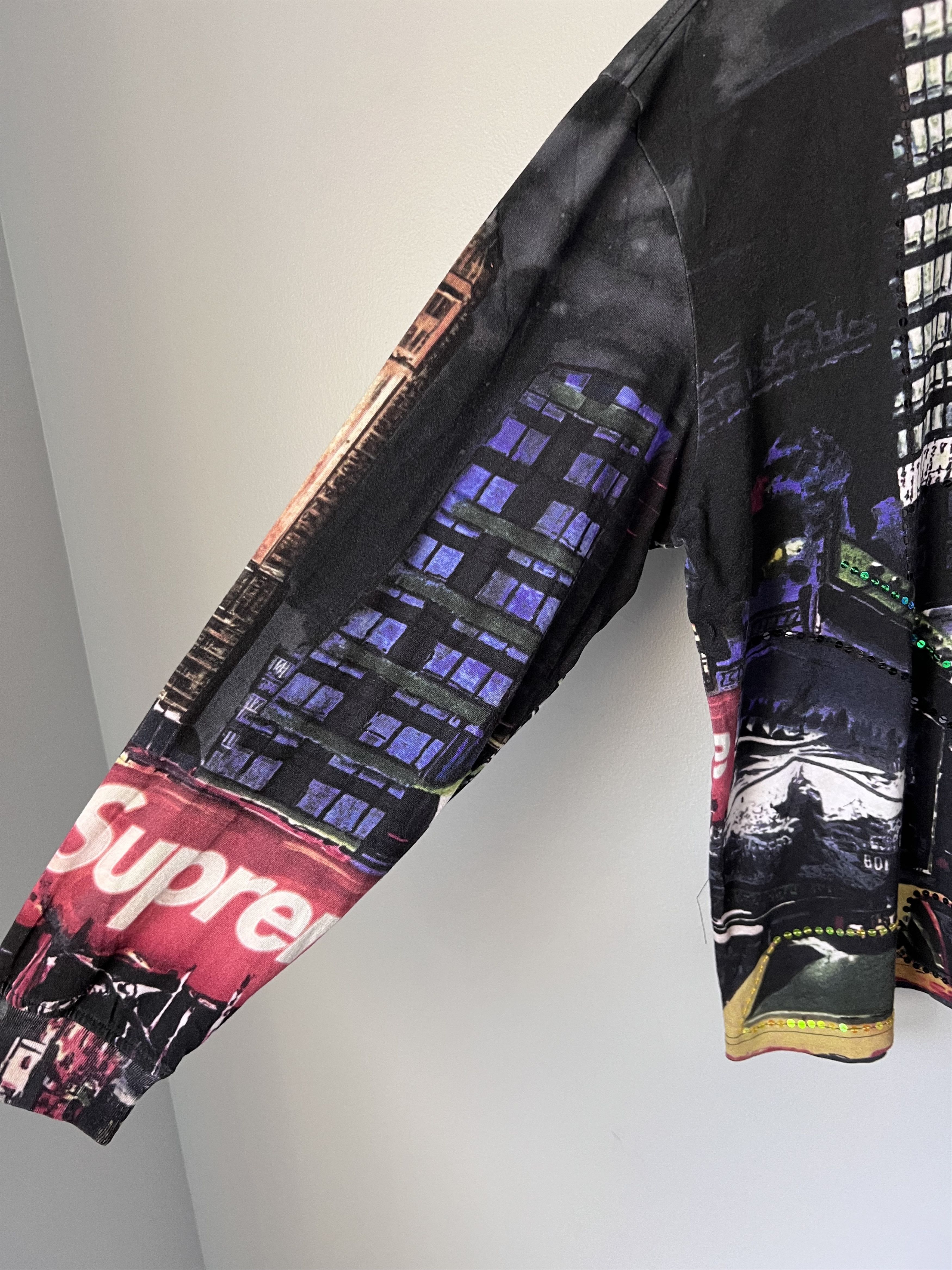 Supreme Skyline Sequin Long Sleeve Top in Night Black