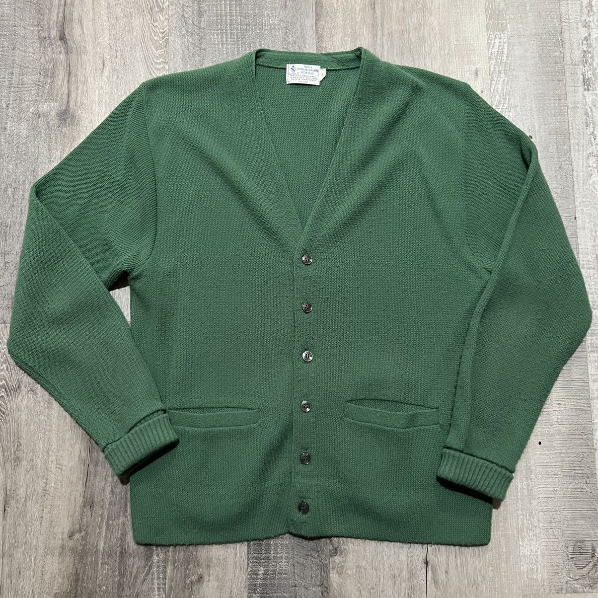 Vintage VTG 1980s Green Orlon Acrylic Knit Pocket Cardigan Sweater Size US L / EU 52-54 / 3 - 1 Thumbnail