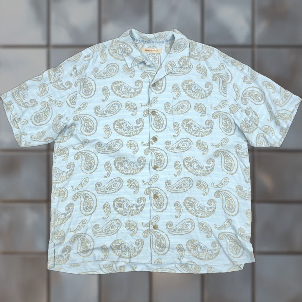Tommy Bahama Tommy Bahama Men’s XL Blue Paisley Silk Shirt Short Sleeve Button-Down Collared Beach Tropical Size US XL / EU 56 / 4 - 1 Thumbnail
