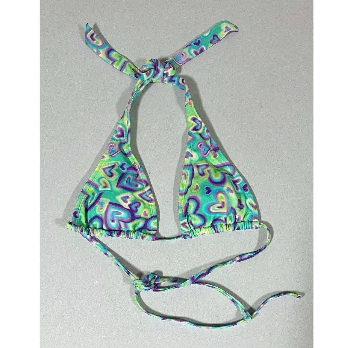 Japanese Brand × Vintage Mint Green Graffiti Airbrush Hearts Bikini Top Size XXS 💜✨ Size XXS / US 00 / IT 34 - 1 Thumbnail