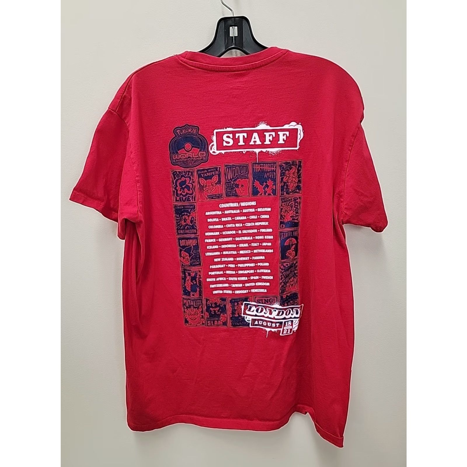 Vintage Pokemon World Championships T Shirt Adult XL Red London Pikachu STAFF TCG 2022 Nike? Size US XL / EU 56 / 4 - 4 Thumbnail