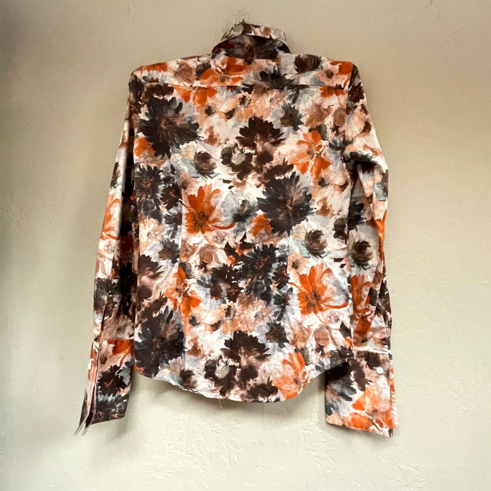 Robert Talbott Robert Talbott Womens Size 6 Brown Orange Floral Long Sleeve Shirt Wide-Cuffs Size M / US 6-8 / IT 42-44 - 2 Thumbnail