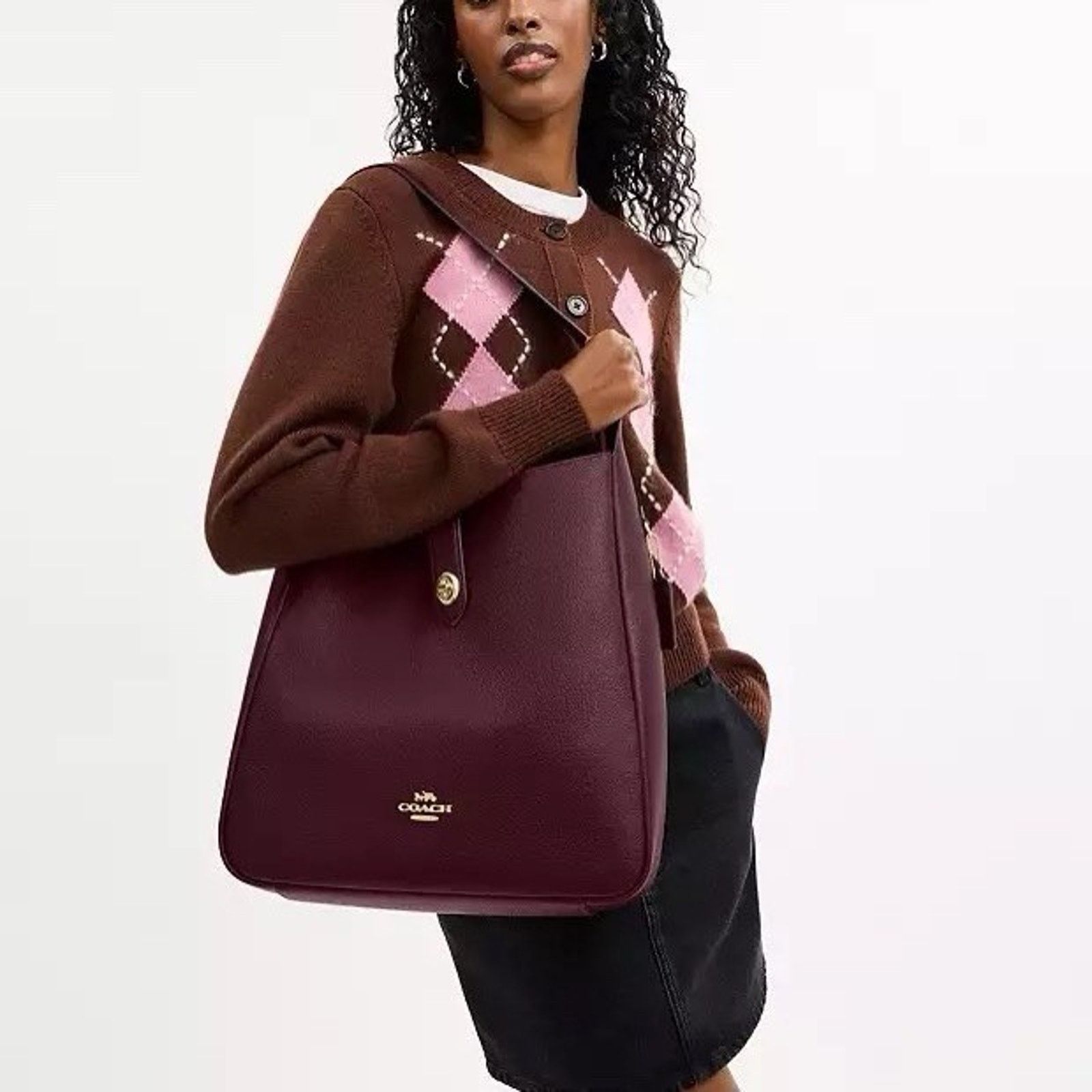Coach NWT COACH Hadley Large Shoulder Bag CCD65 Dark Wine Size ONE SIZE - 8 Thumbnail