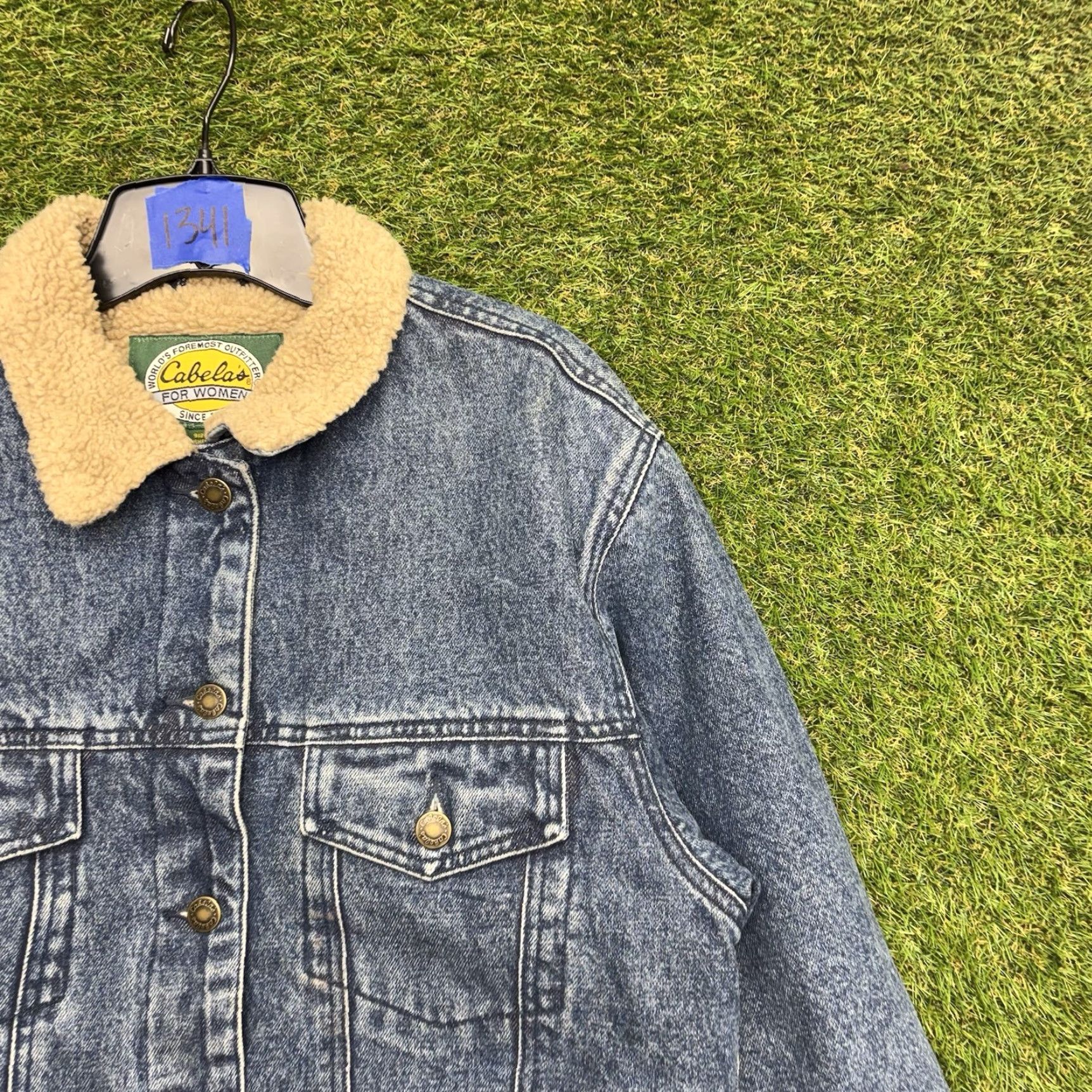 Vintage Cabela's Jacket Denim Sherpa Lined Outdoor Womens Medium Blue Denim Trucker Jacket Size 32" / US 10 / IT 46 - 2 Thumbnail