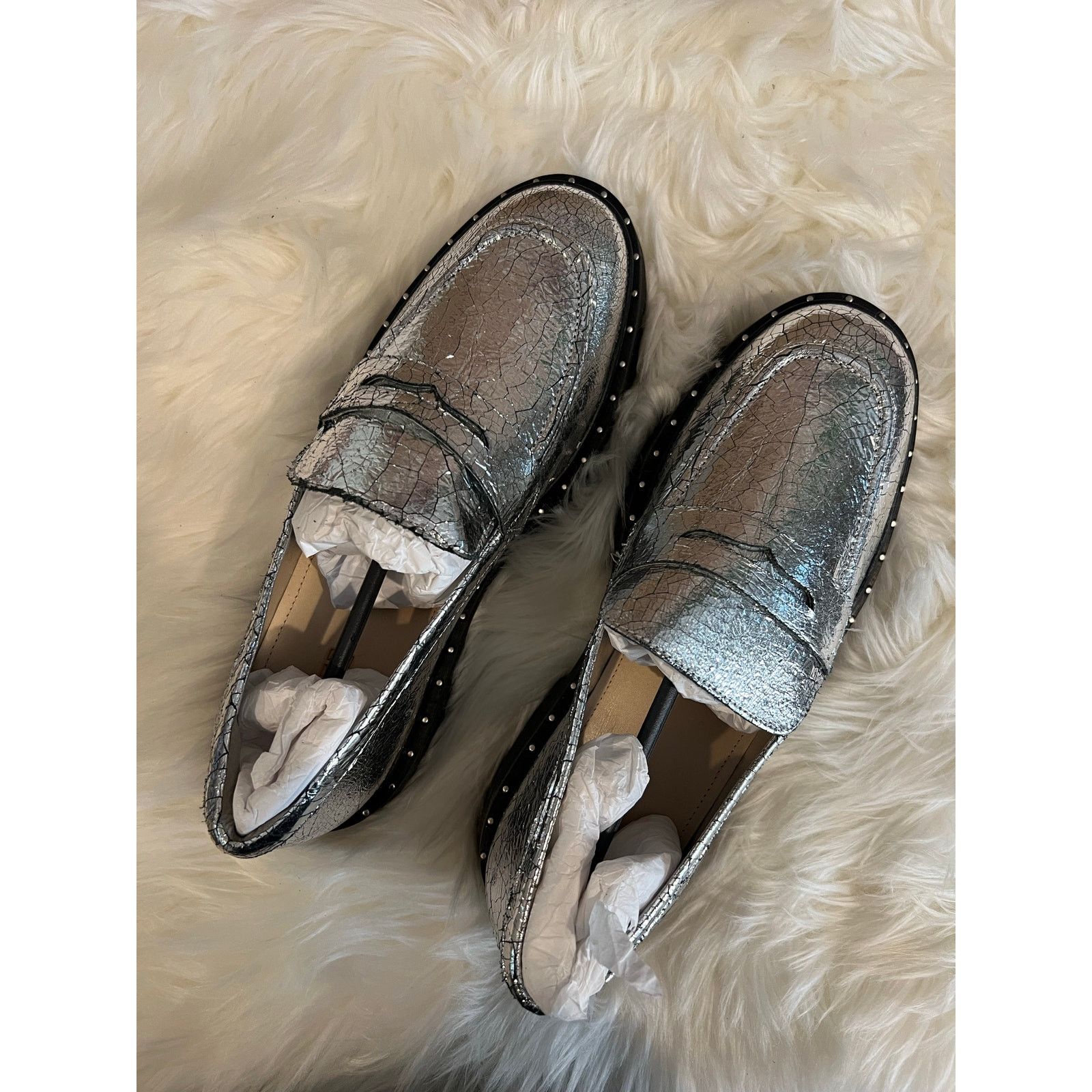 SCHUTZ Schutz Christie Studs Crackled Leather Loafers Slip On 9.5 Size US 9.5 / IT 39.5 - 3 Thumbnail