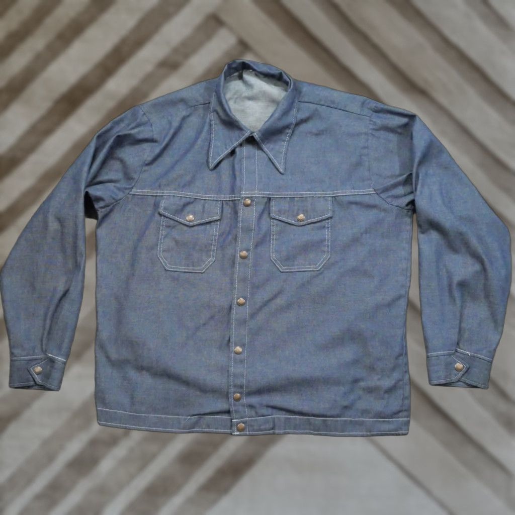 Denime Vintag Jean Jacket Mens XL 2XL Blue Denim Trucker Casual Shirt 70s Size US XL / EU 56 / 4 - 1 Thumbnail