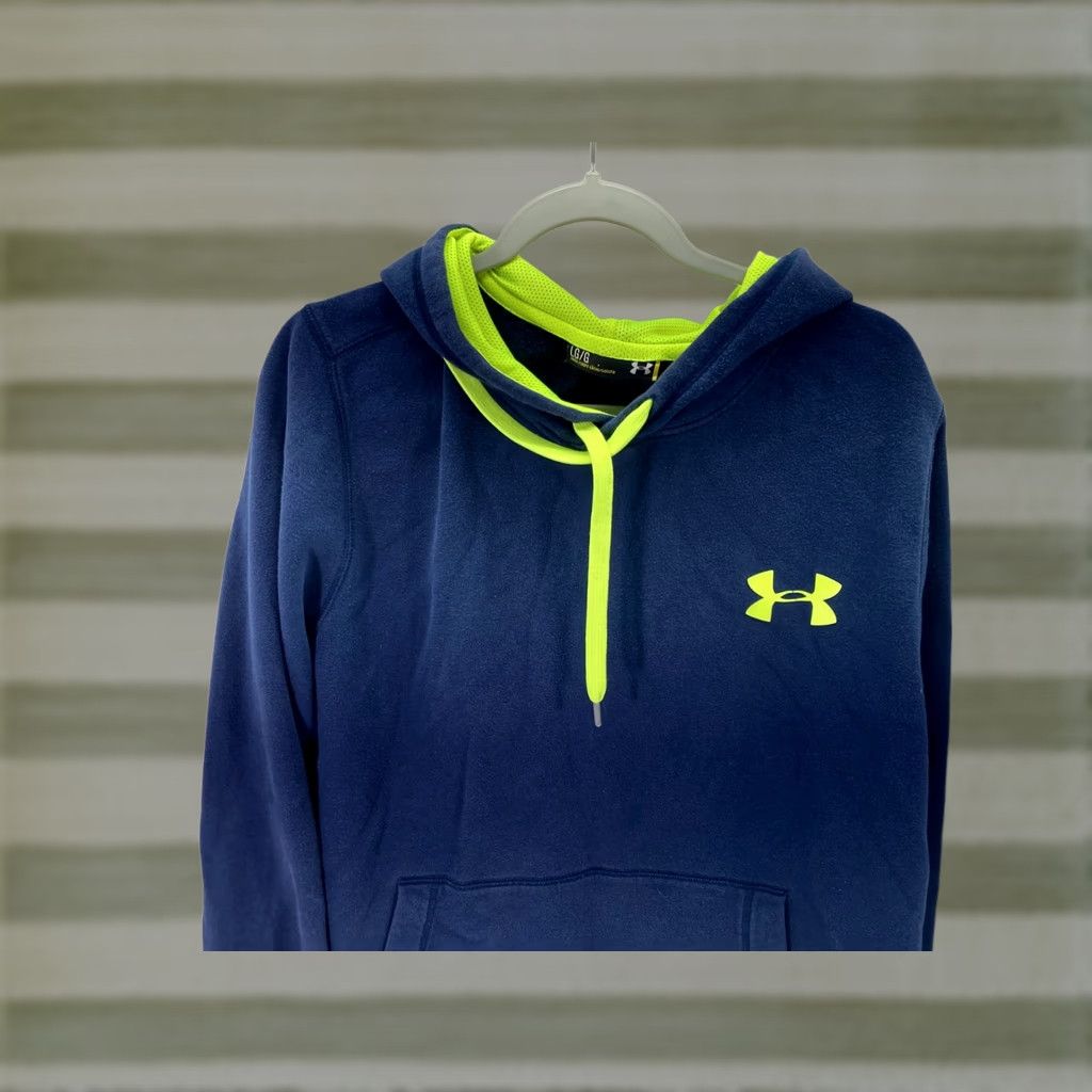 Under Armour Under Armour Sweatshirt Pullover Hooded Mens L Blue Neon Fleece Drawstring Logo Sports Outdoor Winter Fall Size US L / EU 52-54 / 3 - 1 Thumbnail