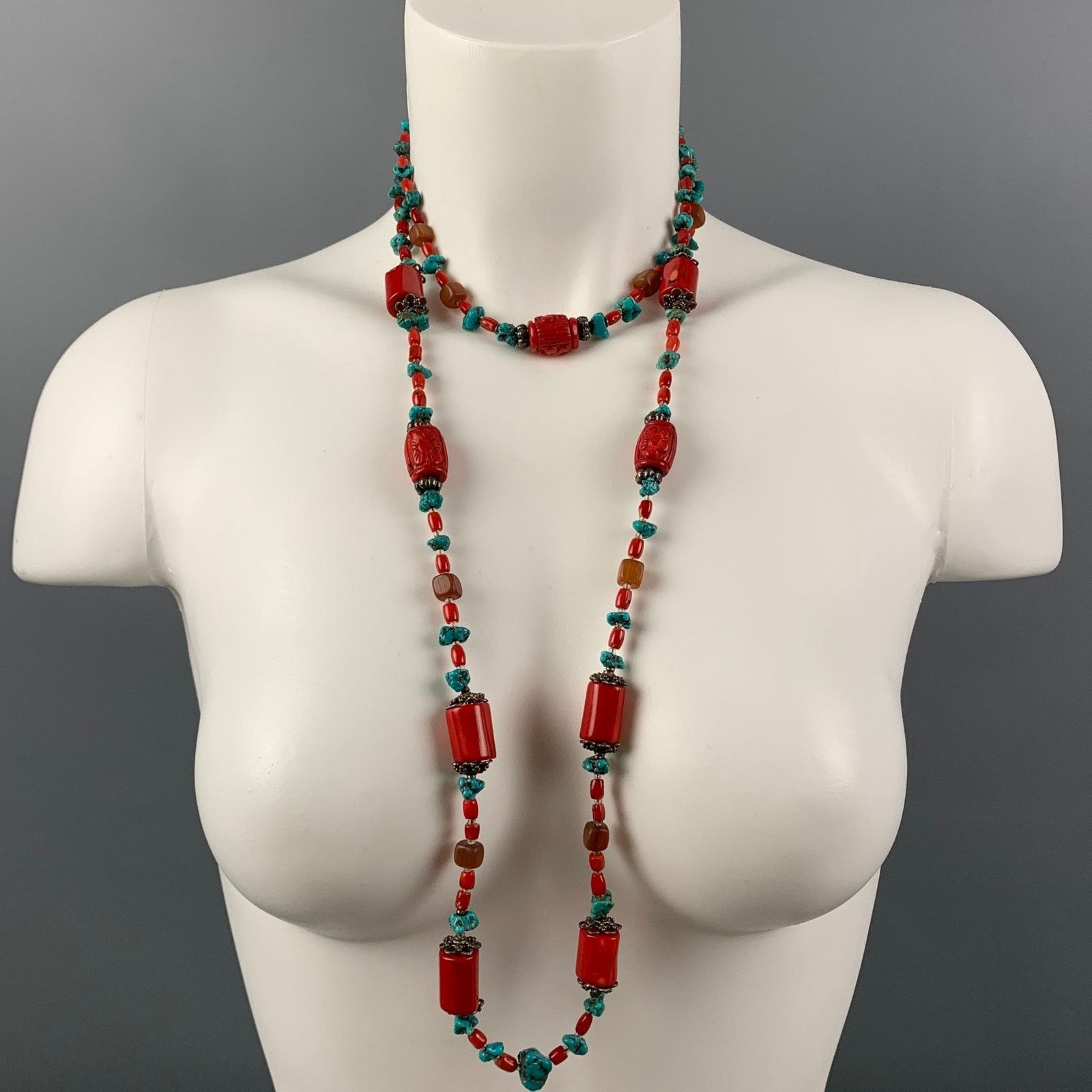 Vintage VINTAGE Coral Turquoise Sterling Silver Double Necklace Size ONE SIZE - 5 Thumbnail