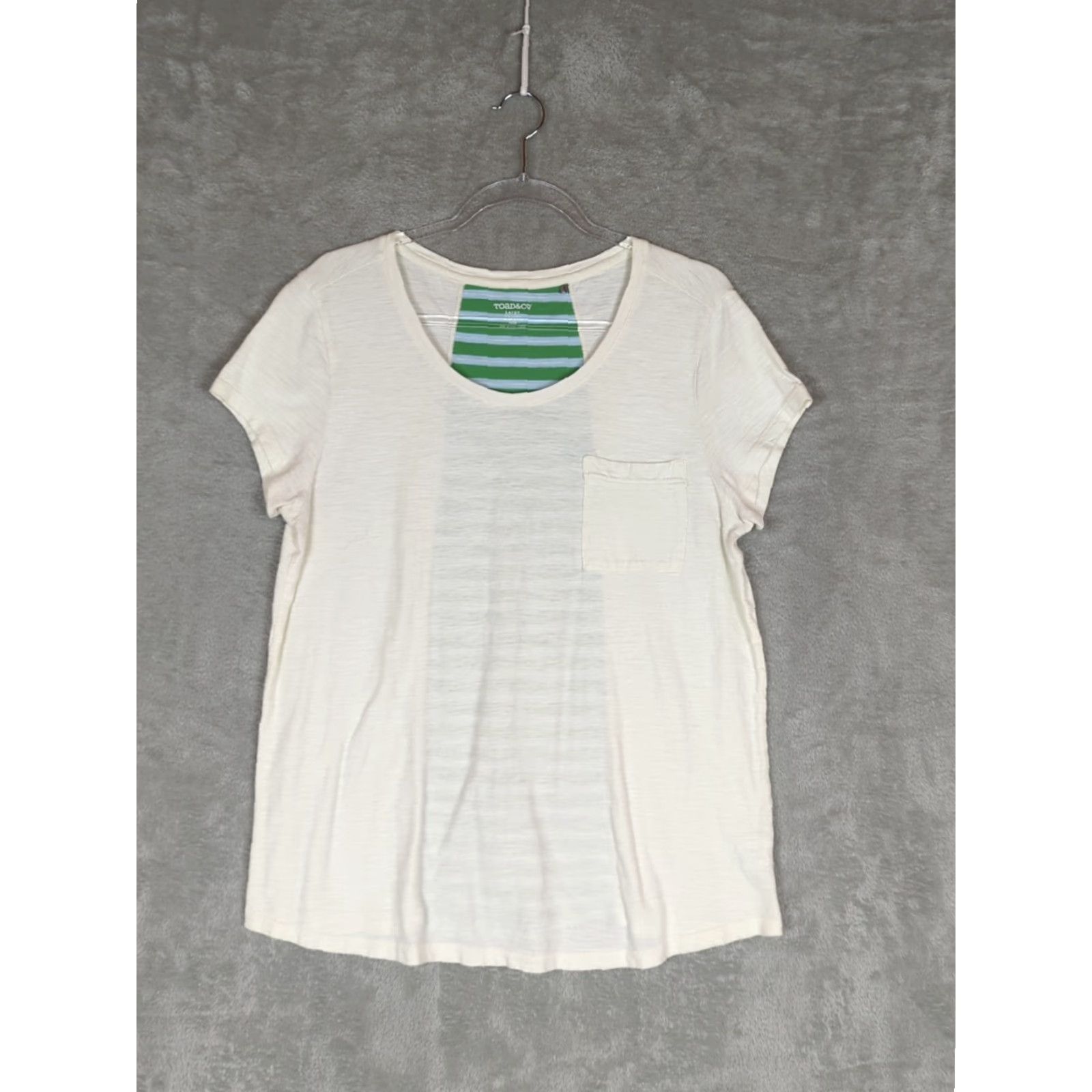 Toad&Co Toad&Co Womens L Organic Cotton Tee Shirt Short Sleeve Creamy White Pocket Striped Back Casual Comfortable Vintage: No Size L / US 10 / IT 46 - 2 Thumbnail