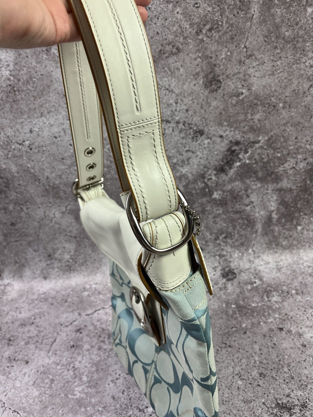 Coach Coach Blue Canvas Shoulder Bag Y2K Vintage Leather Trim Size ONE SIZE - 5 Thumbnail