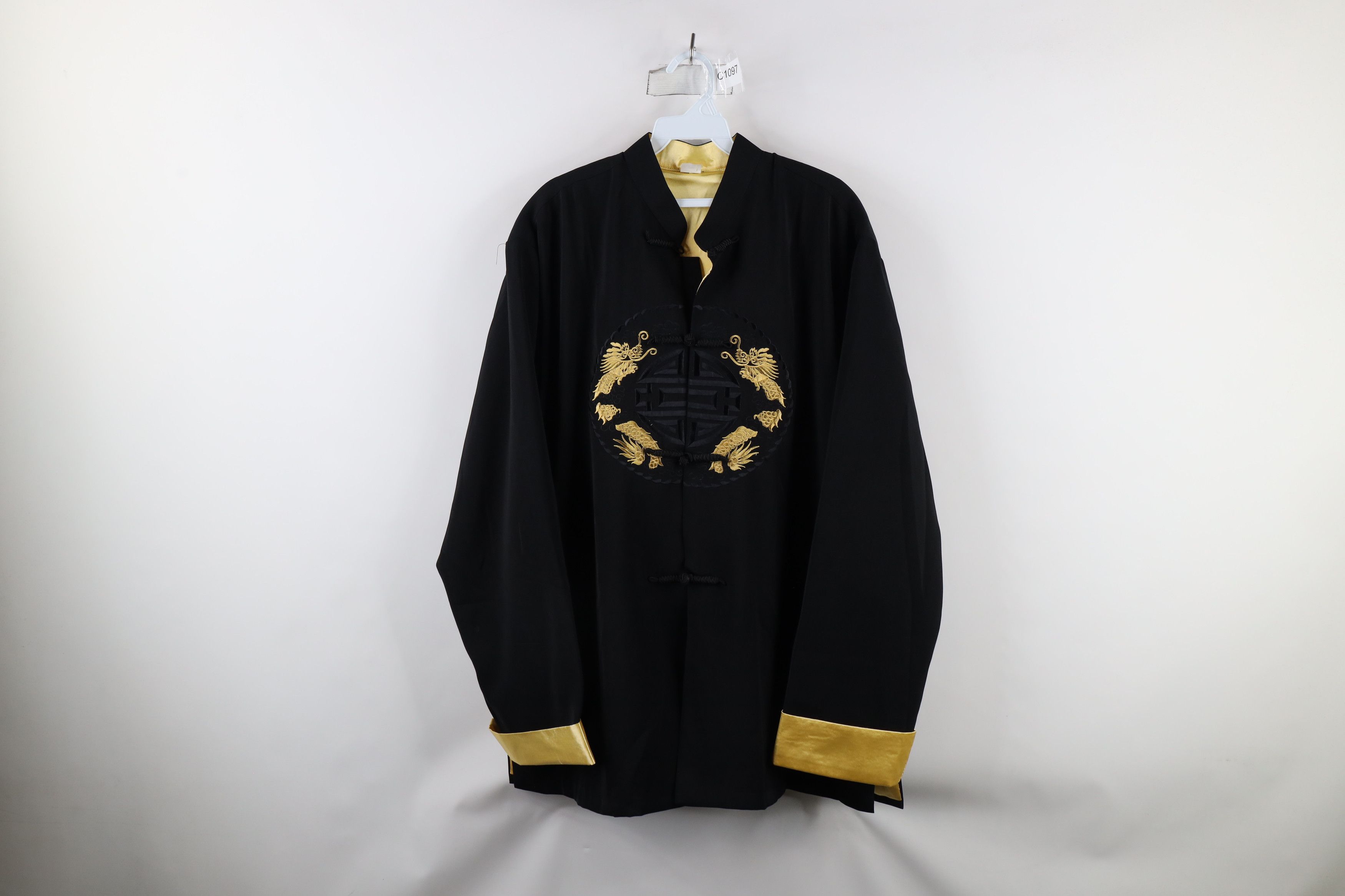 Vintage Vintage 90s Dragon Tie Button Kimono Jacket Black Gold Size US XXL / EU 58 / 5 - 1 Thumbnail