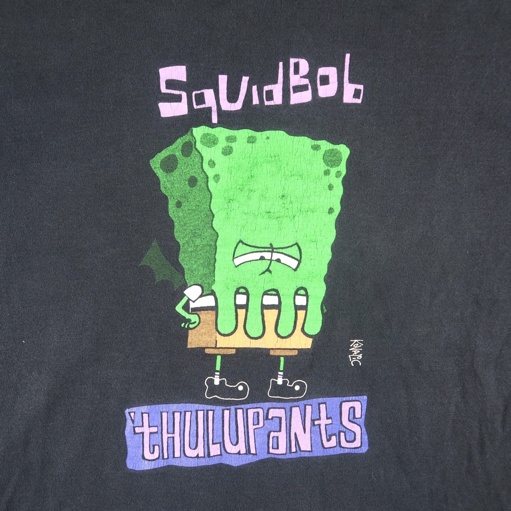 Fruit Of The Loom VINTAGE Squidbob Thulupants Cartoon Grunge T Shirt Kovalic Black 2XL XXL Men Graphic Tee 1990s Size US XXL / EU 58 / 5 - 2 Thumbnail