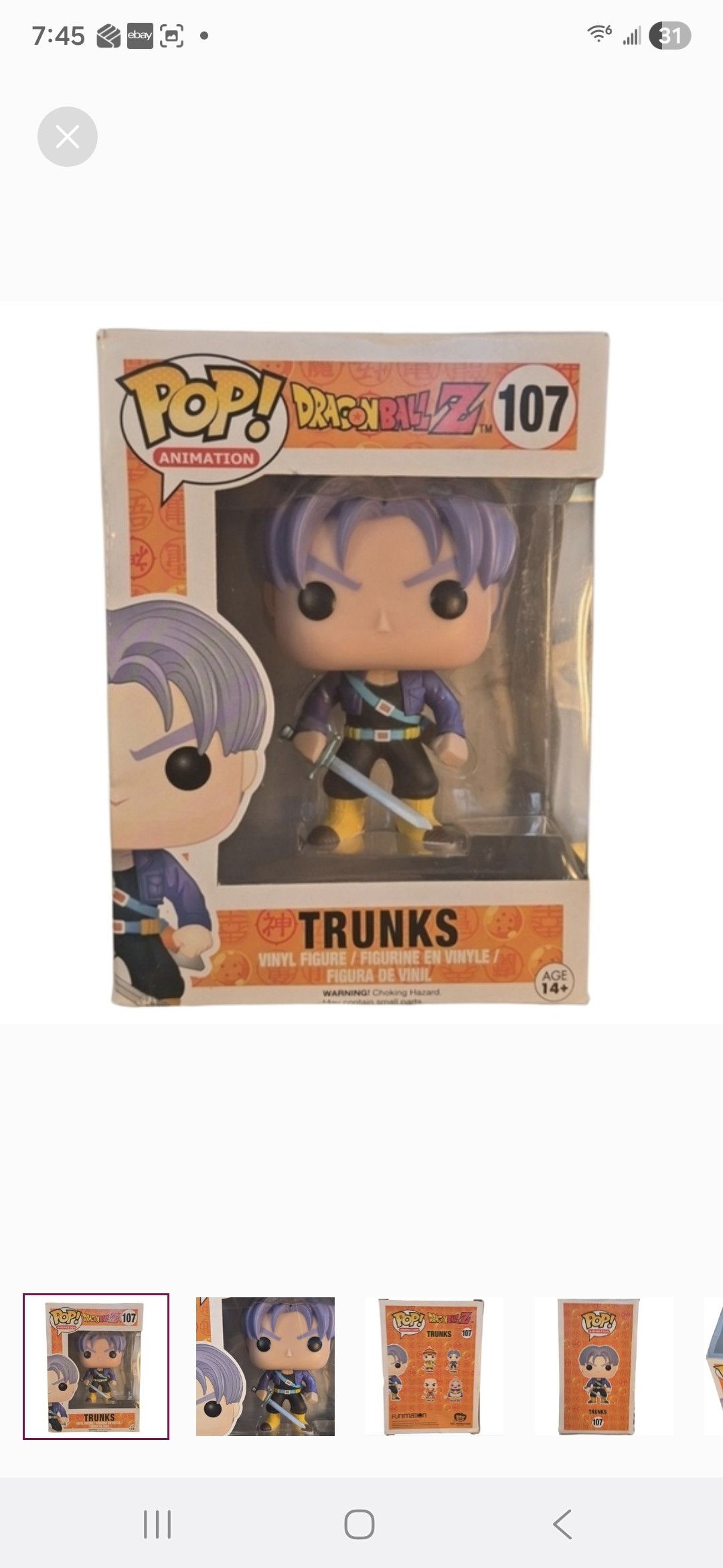 Other Funko × Dragon Ball Z TRUNKS Funko POP Vinyl Figure Size ONE SIZE - 1 Thumbnail