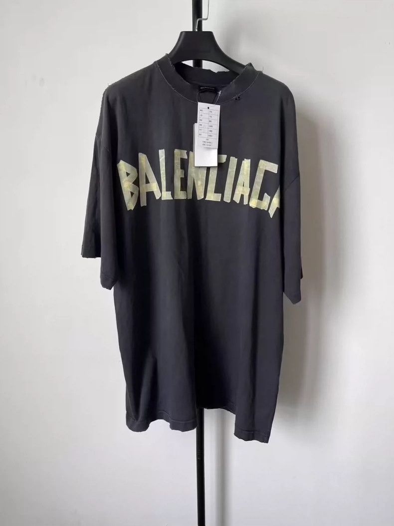 Balenciaga Balenciaga Tape Letter Logo Printed Jersey Crew Neck Loose Size US S / EU 44-46 / 1 - 1 Thumbnail