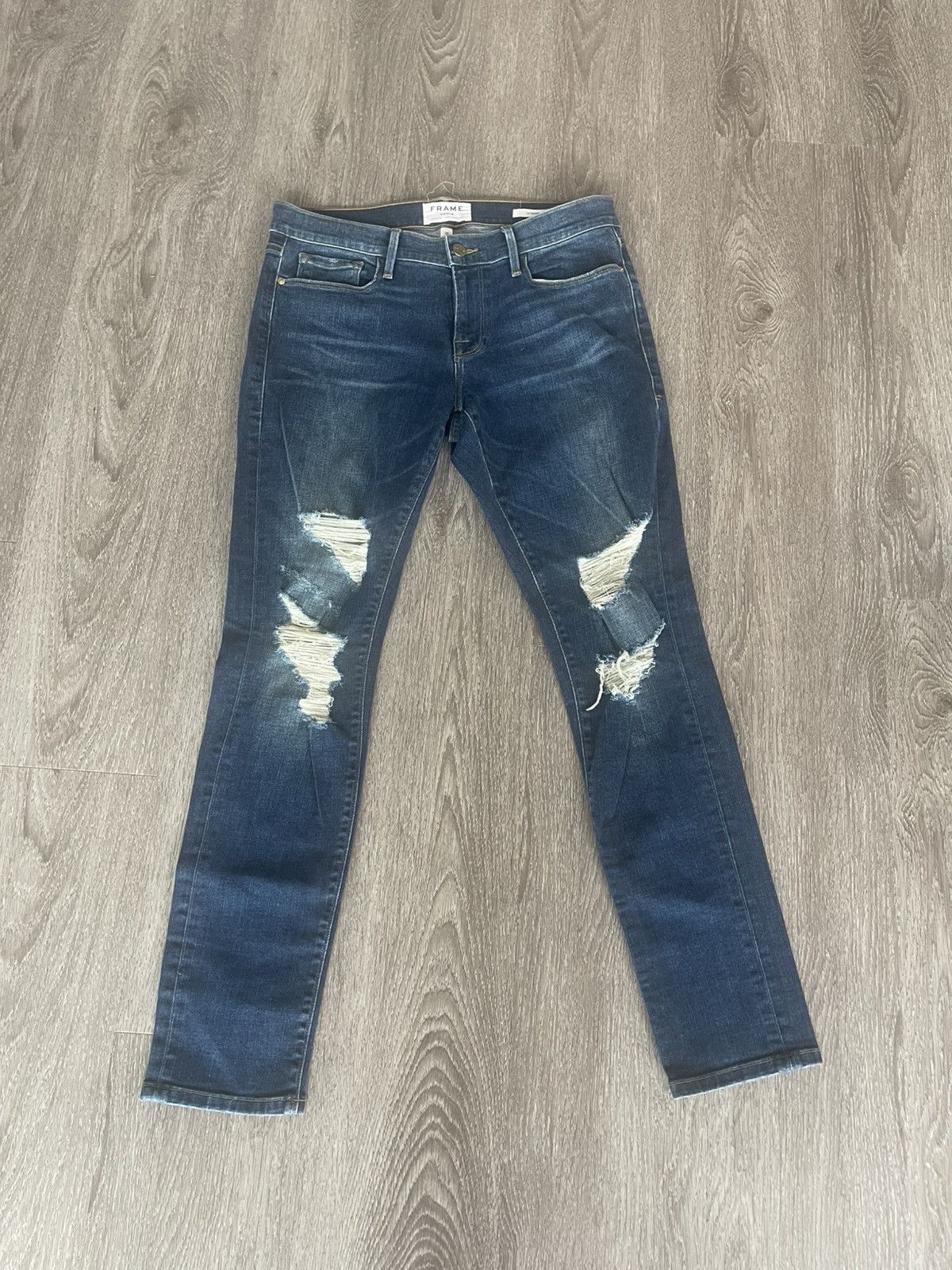 Frame Frame Le Garcon Size 26 Dark Wash Distressed Skinny Jeans Size 26" / US 2 / IT 38 - 1 Thumbnail