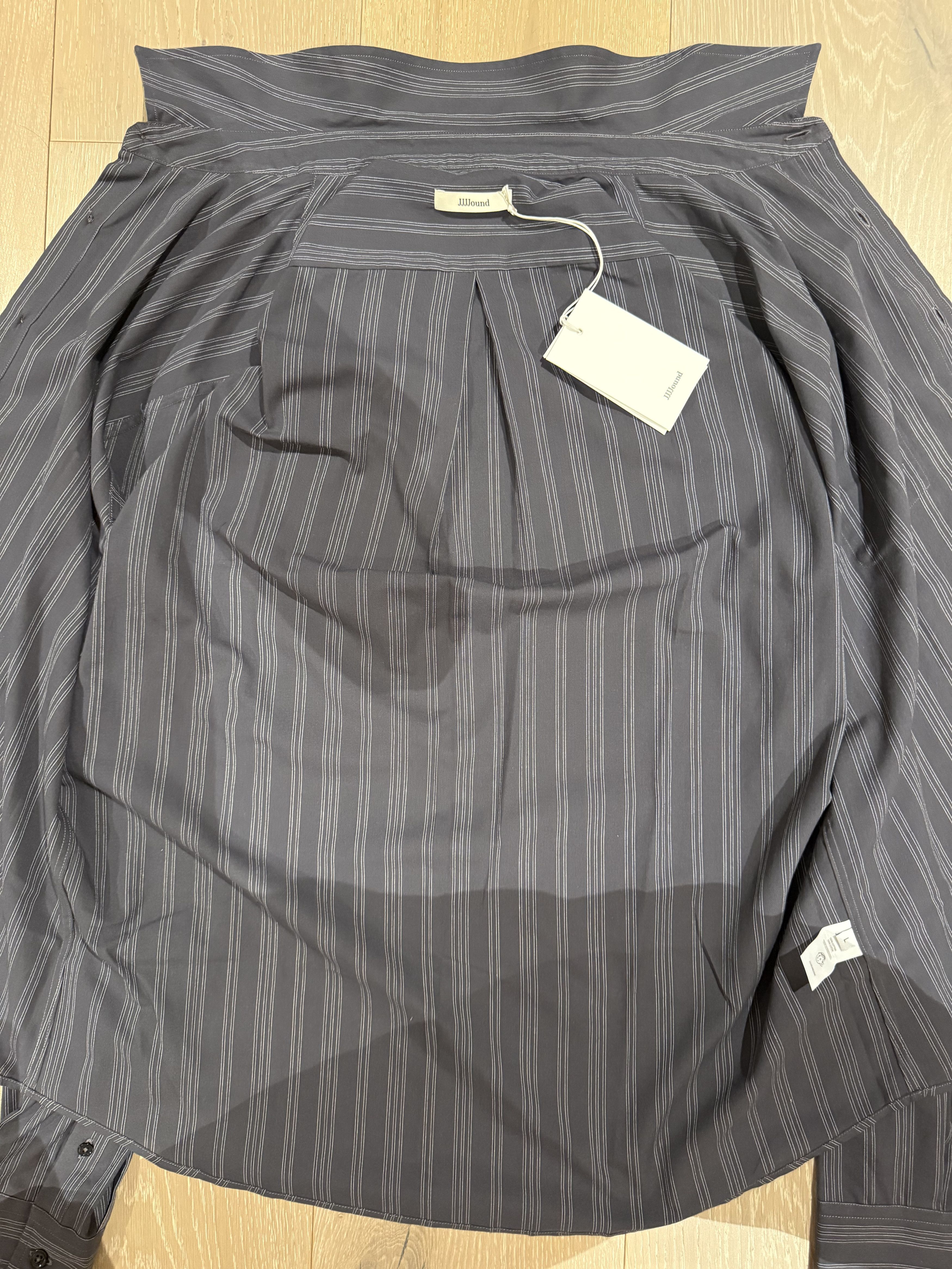 JJJJound 💚 JJJJound Striped Button Up Shirt Charcoal/Off White NEW Size US L / EU 52-54 / 3 - 13 Thumbnail