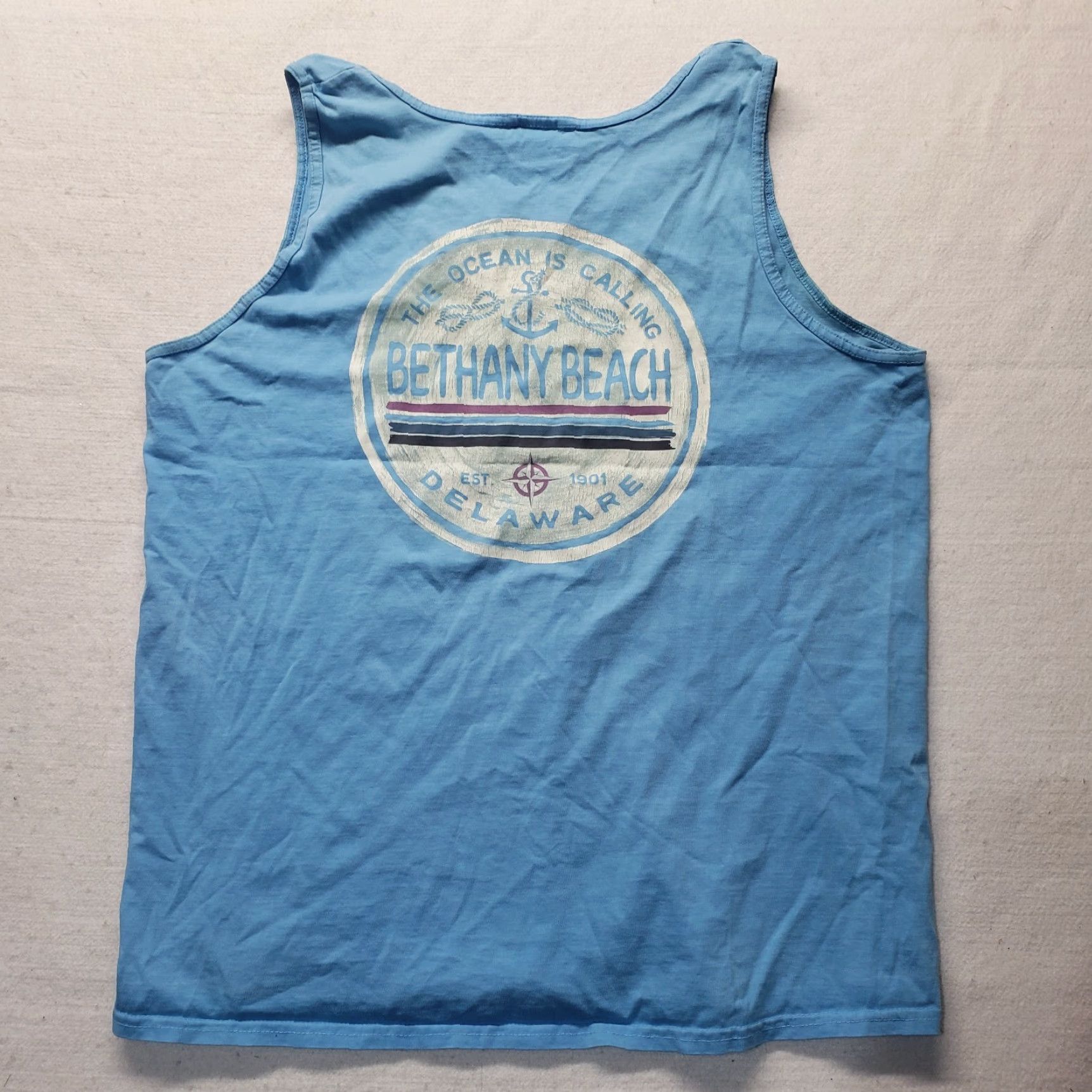 Vintage Bethany Beach Delaware DE Blue Tank Top Tee T-Shirt Adult Men's Size L Large Shirt Mens Blue Beach Graphic Tee 90s Size US L / EU 52-54 / 3 - 7 Thumbnail