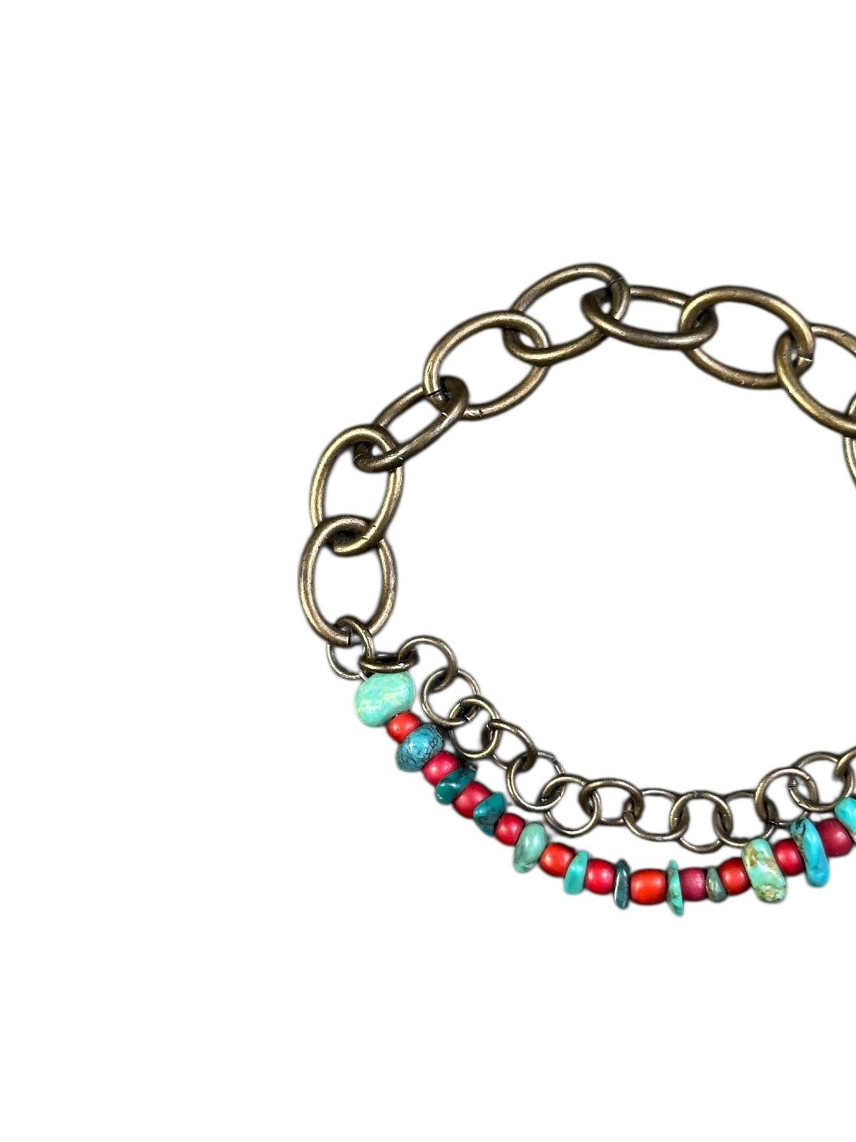 Vintage BRONZE CHAIN WITH ANTIQUE WHITE HEART BEADS BRACELET Size ONE SIZE - 5 Thumbnail