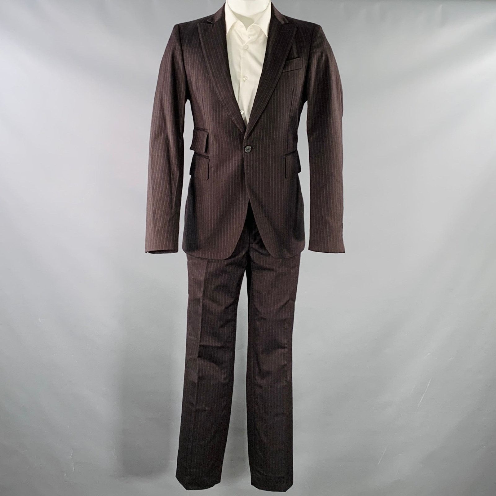 Costume National Size 38 Brown Grey Pinstripe Wool Single Button Suit Size 38R - 2 Thumbnail
