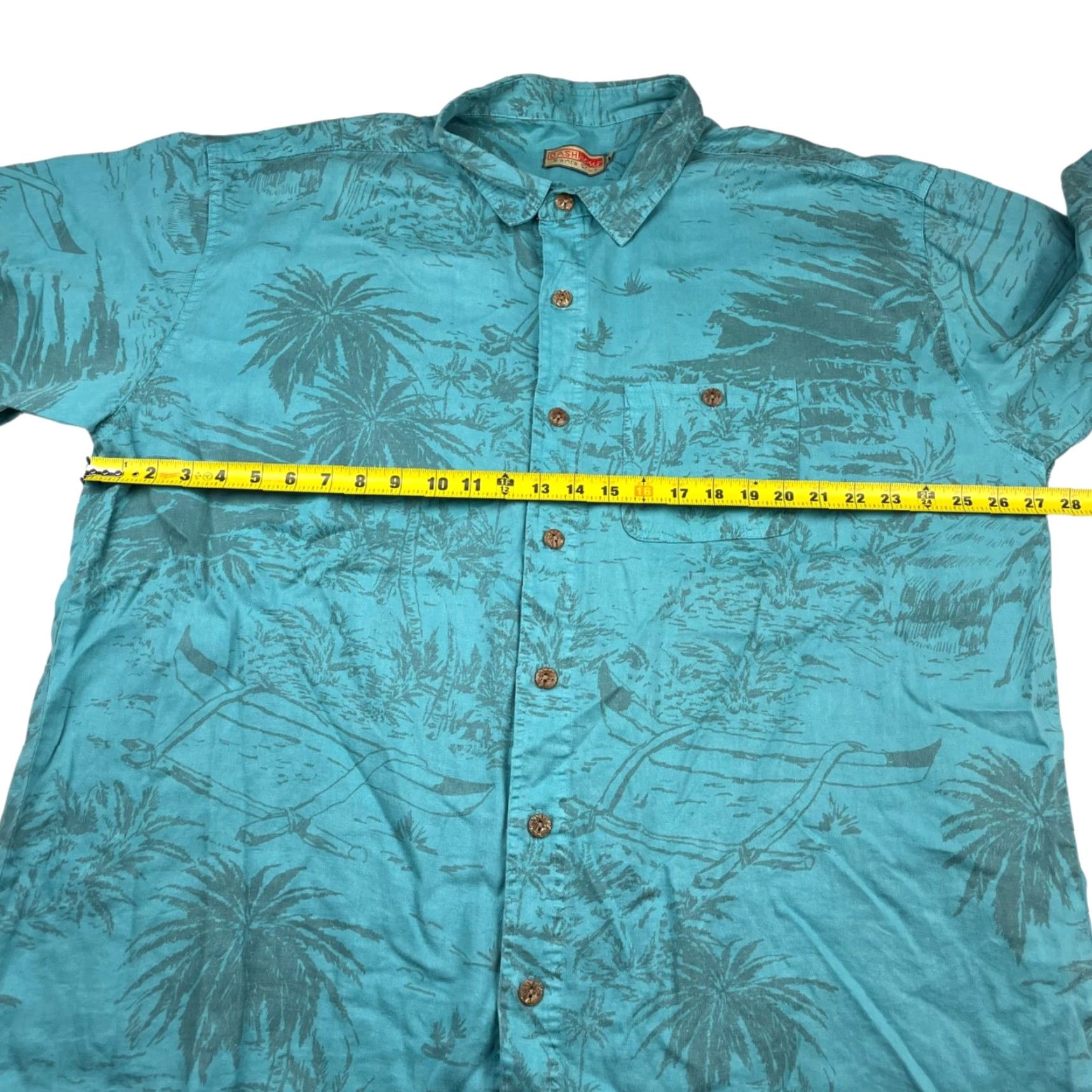 Vintage VINTAGE Santa Cruz Shirt Mens 2XL Turquoise Floral Hemp/Tencel Button-Front Camp Shirt, Short Sleeve, Casual, Spread Collar, 90s? Size US XXL / EU 58 / 5 - 6 Thumbnail