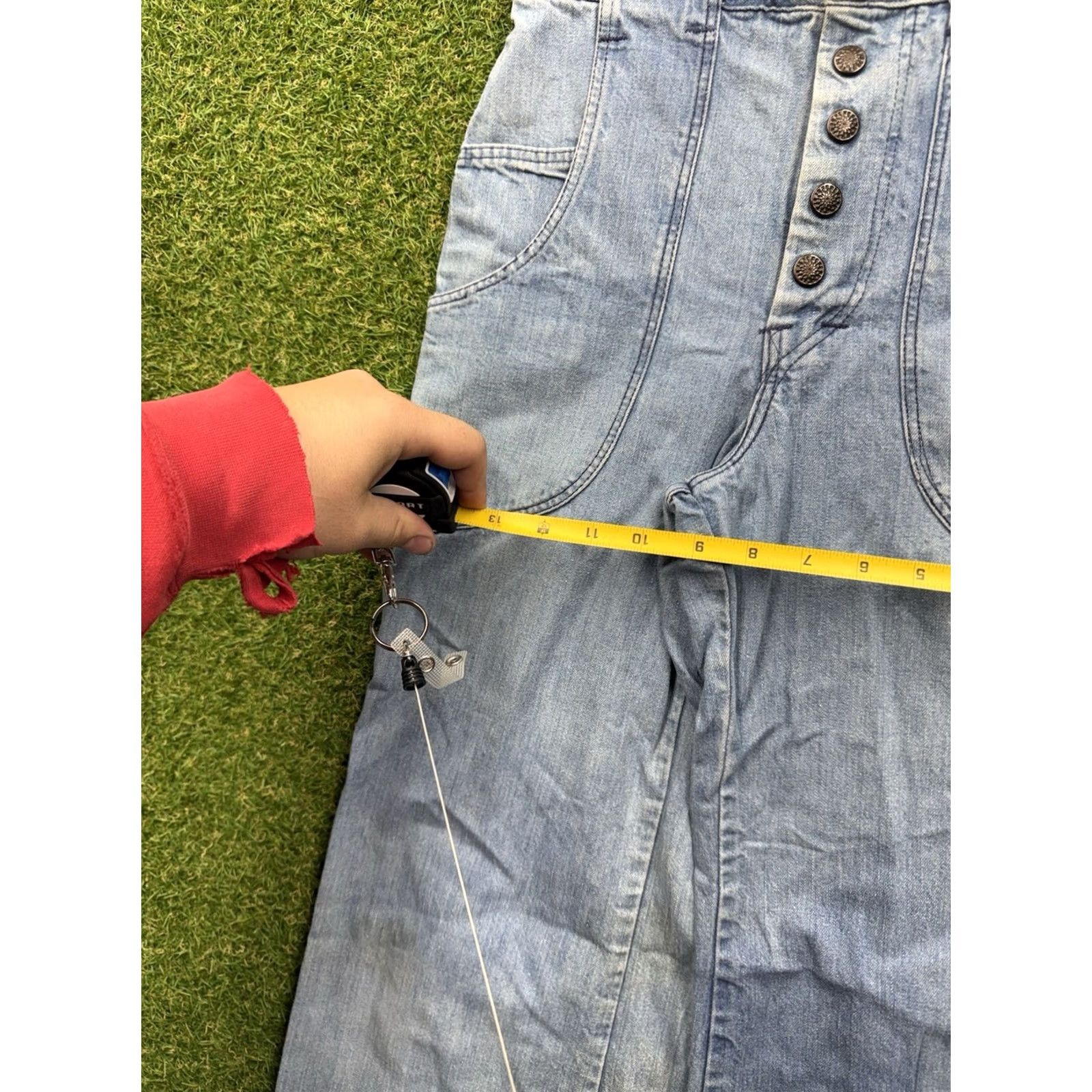 Vintage VINTAGE 1970s Jeans Bell Bottom Rumble Seats Double Zipper Hippie Womens 2 Blue Denim 30in Inseam Size 42" / US 20 - 7 Thumbnail