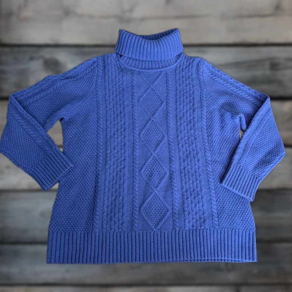 Vintage L.L. Bean Womens Cable Knit Merino Wool Turtleneck Pullover Sweater XL Petite Blueish Purple Size XL / US 12-14 / IT 48-50 - 1 Thumbnail