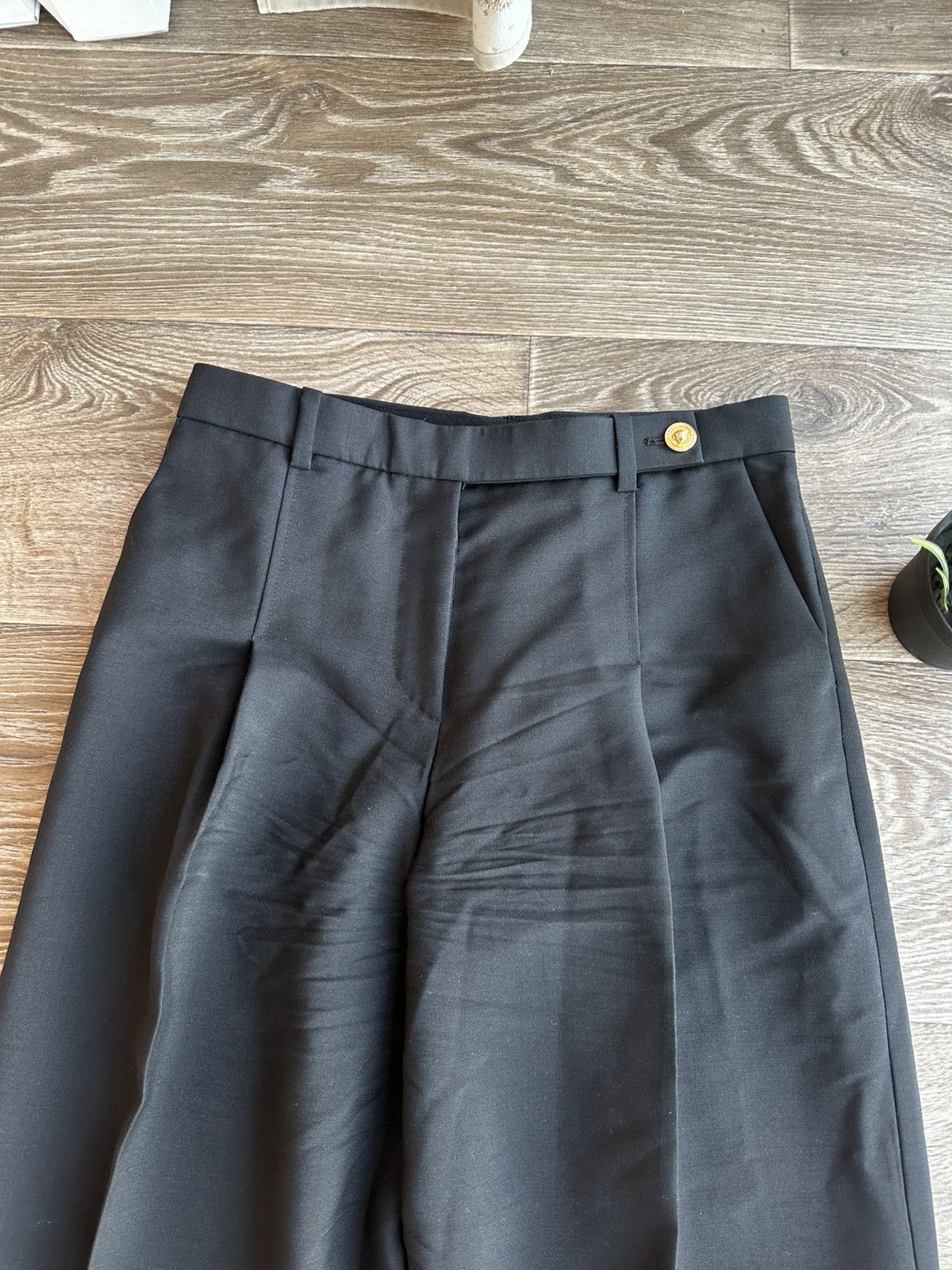 Versace 🔥 VERSACE Wide Leg Wool Blend Black Pants Trousers Size 26" / US 2 / IT 38 - 4 Thumbnail