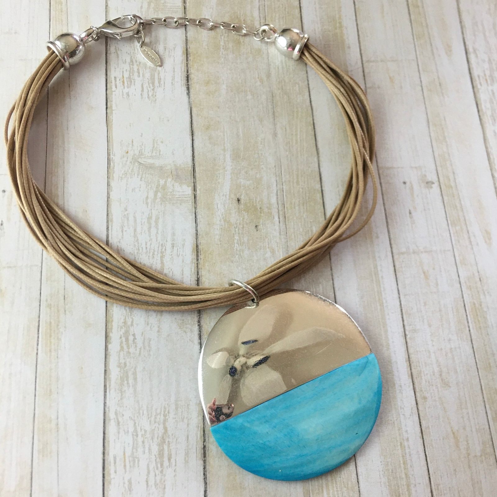 Other Vintage St. Thomas Blue Shell Disc Cord Statement Necklace Size ONE SIZE - 1 Thumbnail
